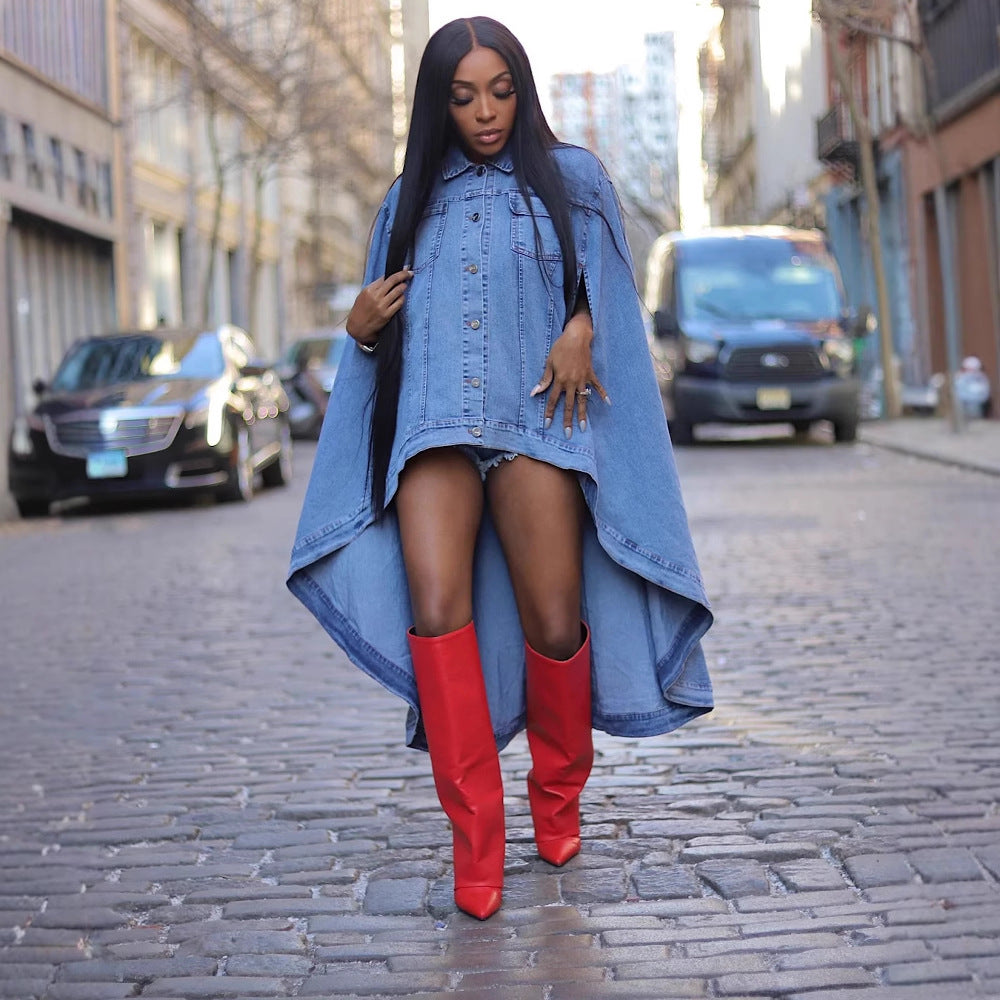 Women's Loose Batwing Front Short Back Long Denim Jacket