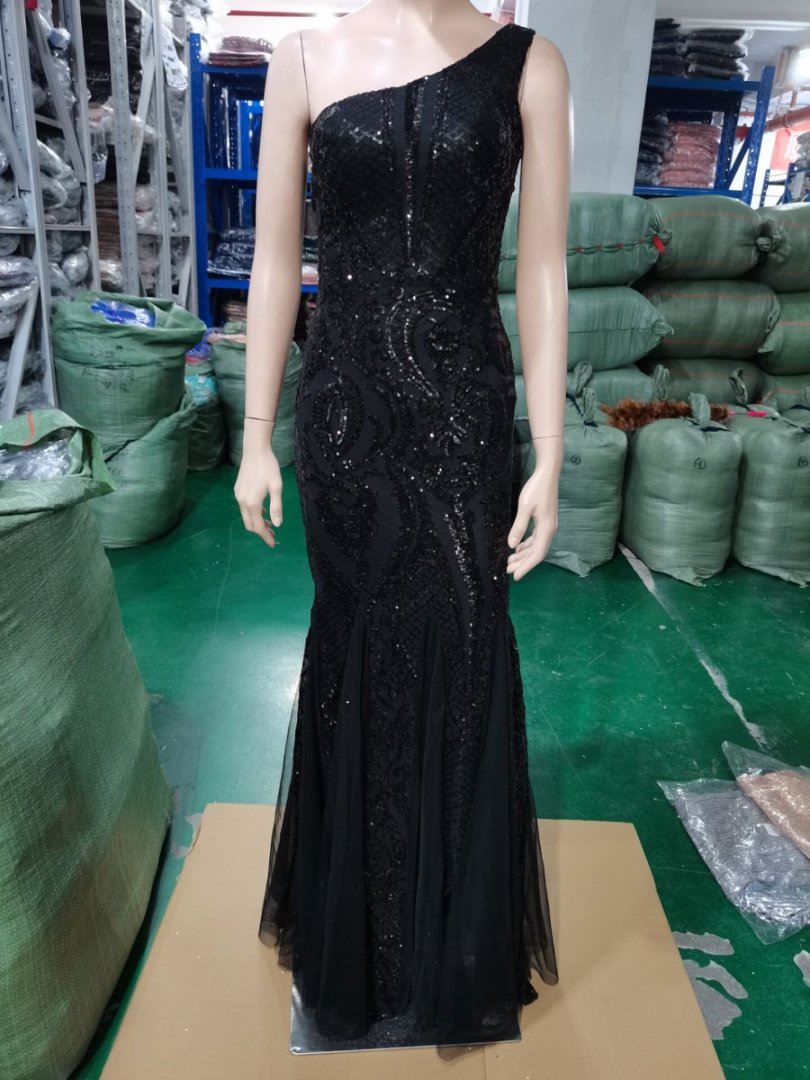 Luxury Sequin Mermail Women Formal Party Evening Dress Sexy Slash Shoulder Long Slim Bridal Gown 25