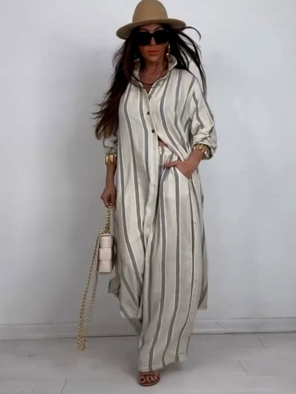 Summer Elegant Sexy V-Neck Top Printed Wide-Leg Pants Two-Piece Set