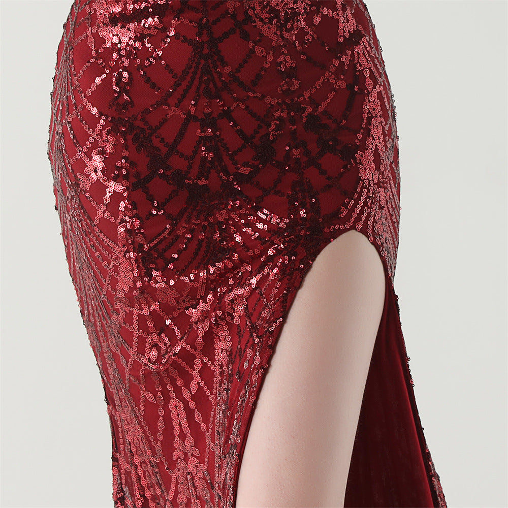 Women Beaded Tube Fishbone Lace-Up Sequin Formal Party Evening Dress 70