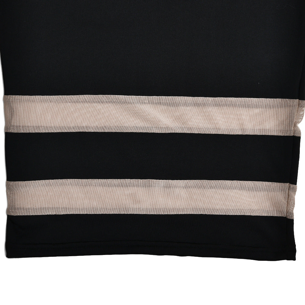 Women Round Neck Patchwork See-Through Long Sleeve Dress 21