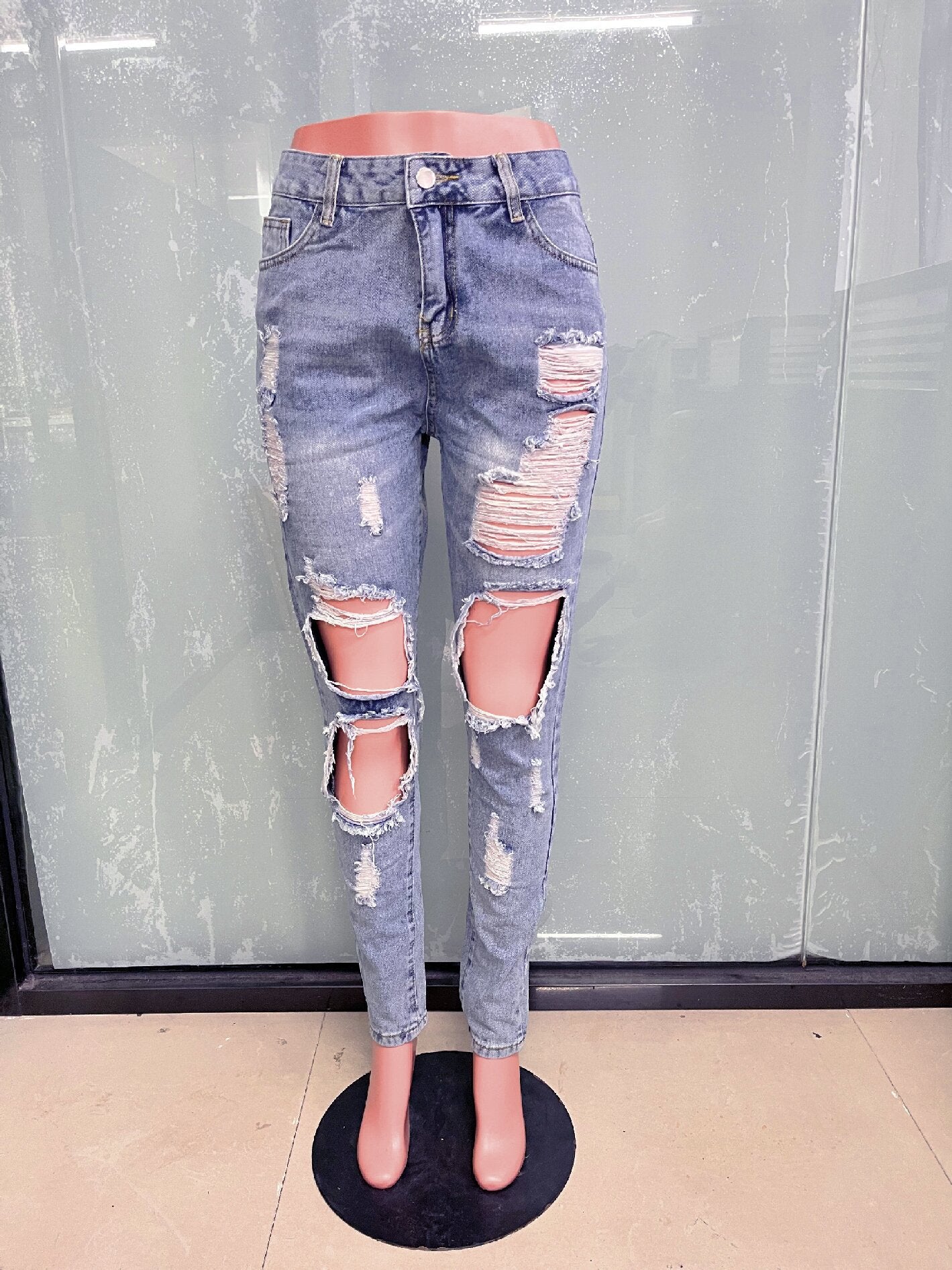 Ripped Slim Women's Denim Long Pants 9