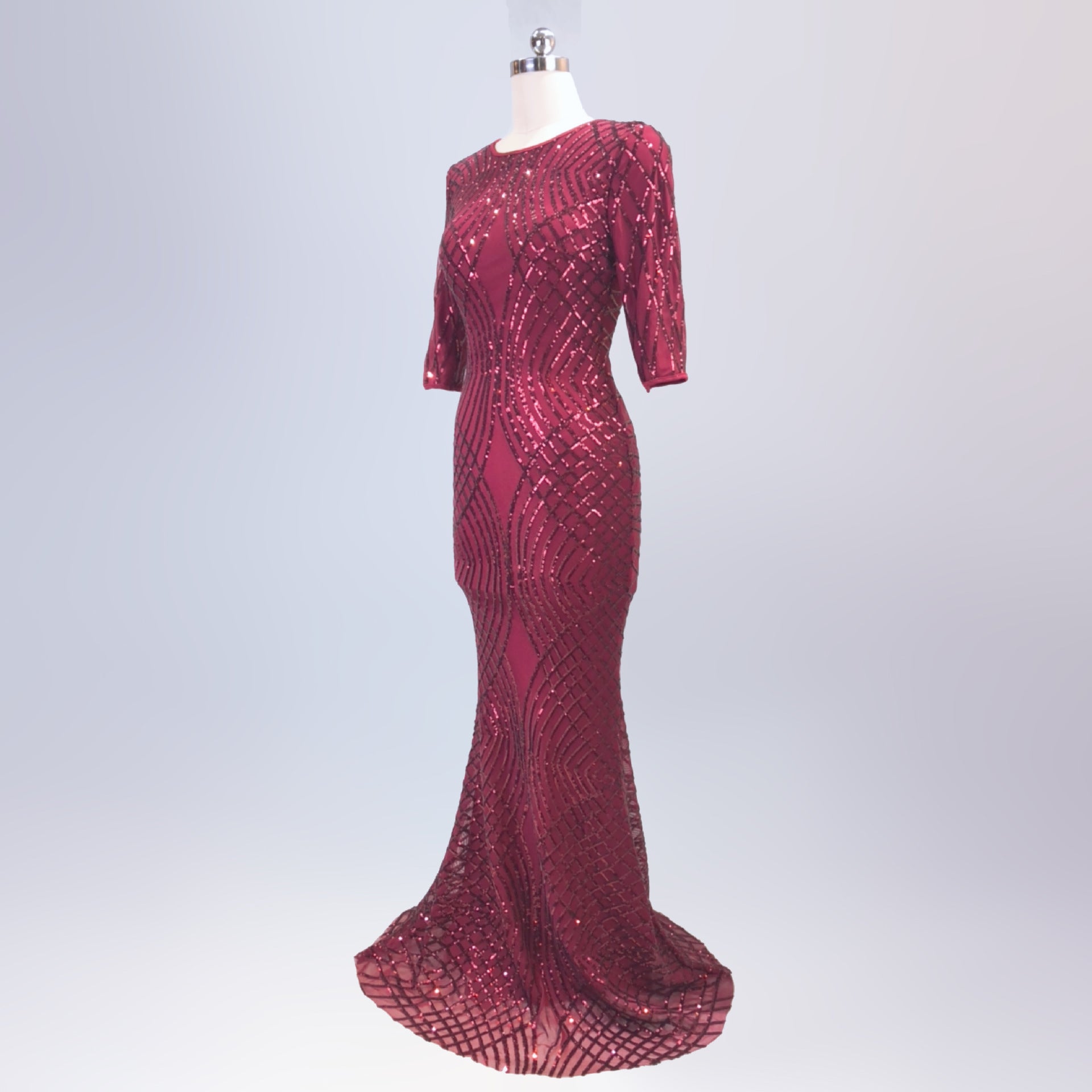 Long Sequin Half Sleeve Plus Size Fat Beauty Mermaid Formal Party Evening Dress 16