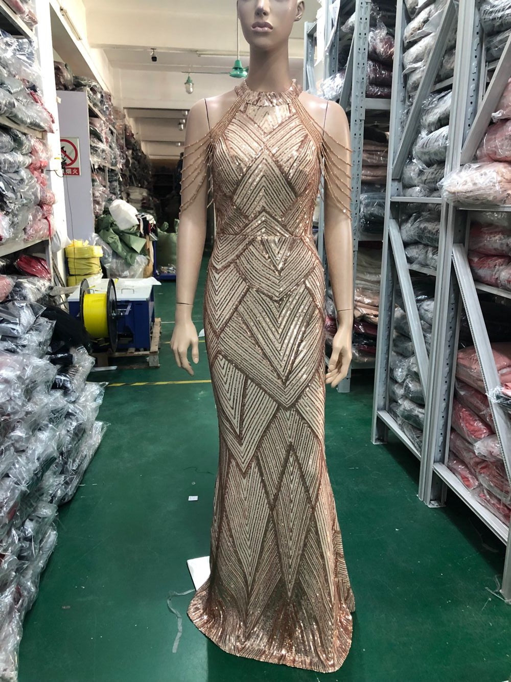 Deep V-Neck Sequined Fishtail Dress Sexy Evening Party Gown 37