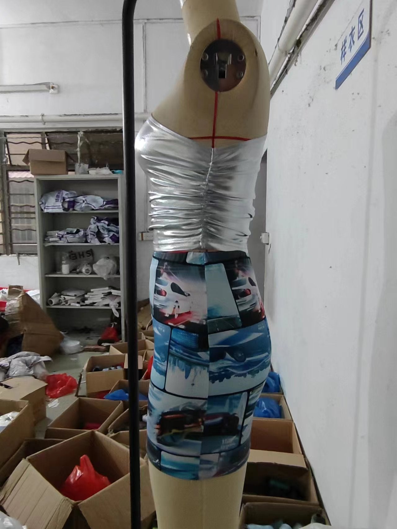 Outdoor Wear Women's Multicolor Shiny One Shoulder Top Faux Leather Print Skirt Two Piece Set 10