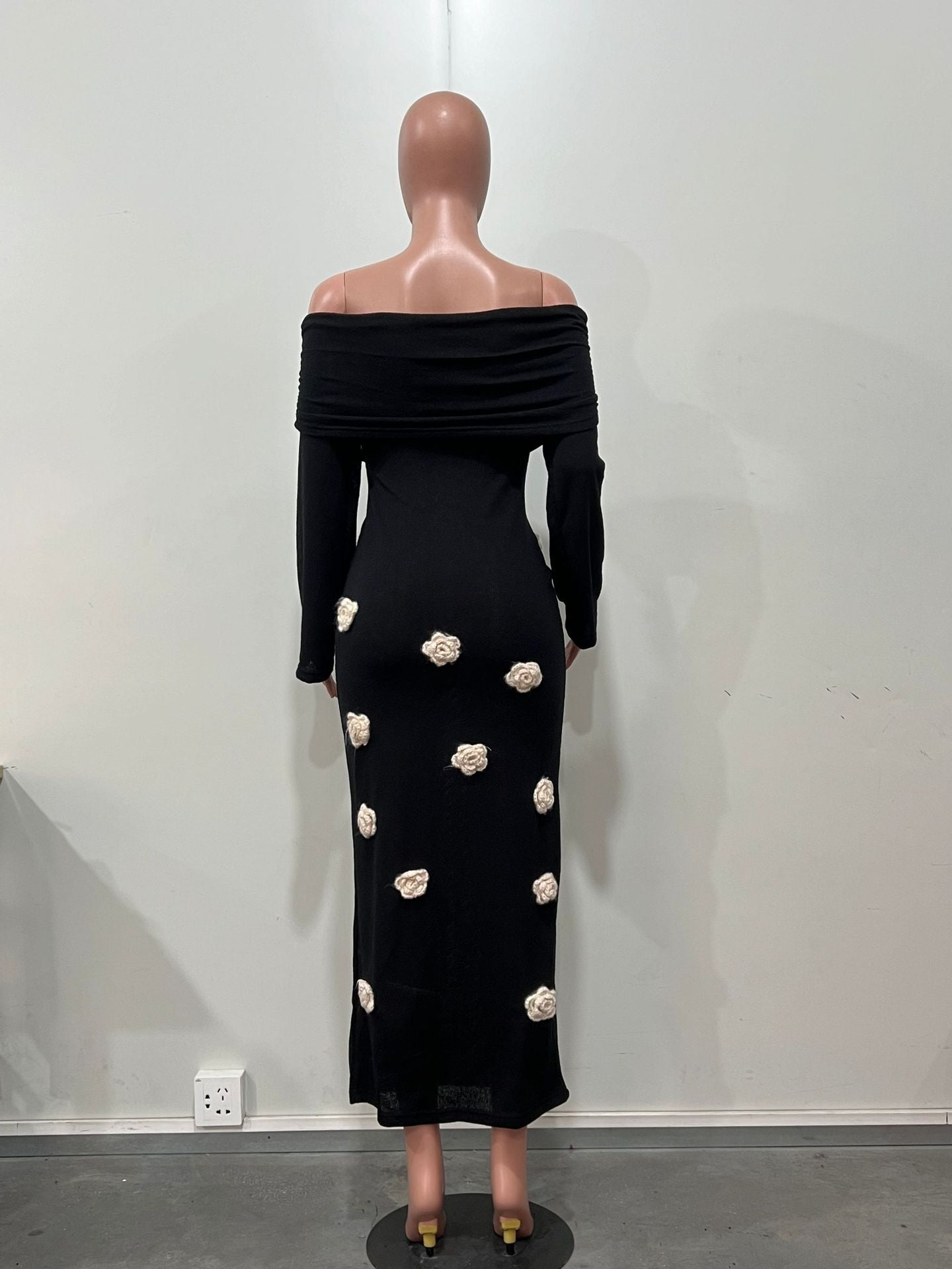 Women's Sexy Floral Off Shoulder Knitting Long Dress 11