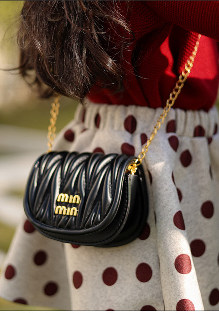 Women Mini Pleated Shell Bag Chain Bag Modern Crossbody Shoulder Bag