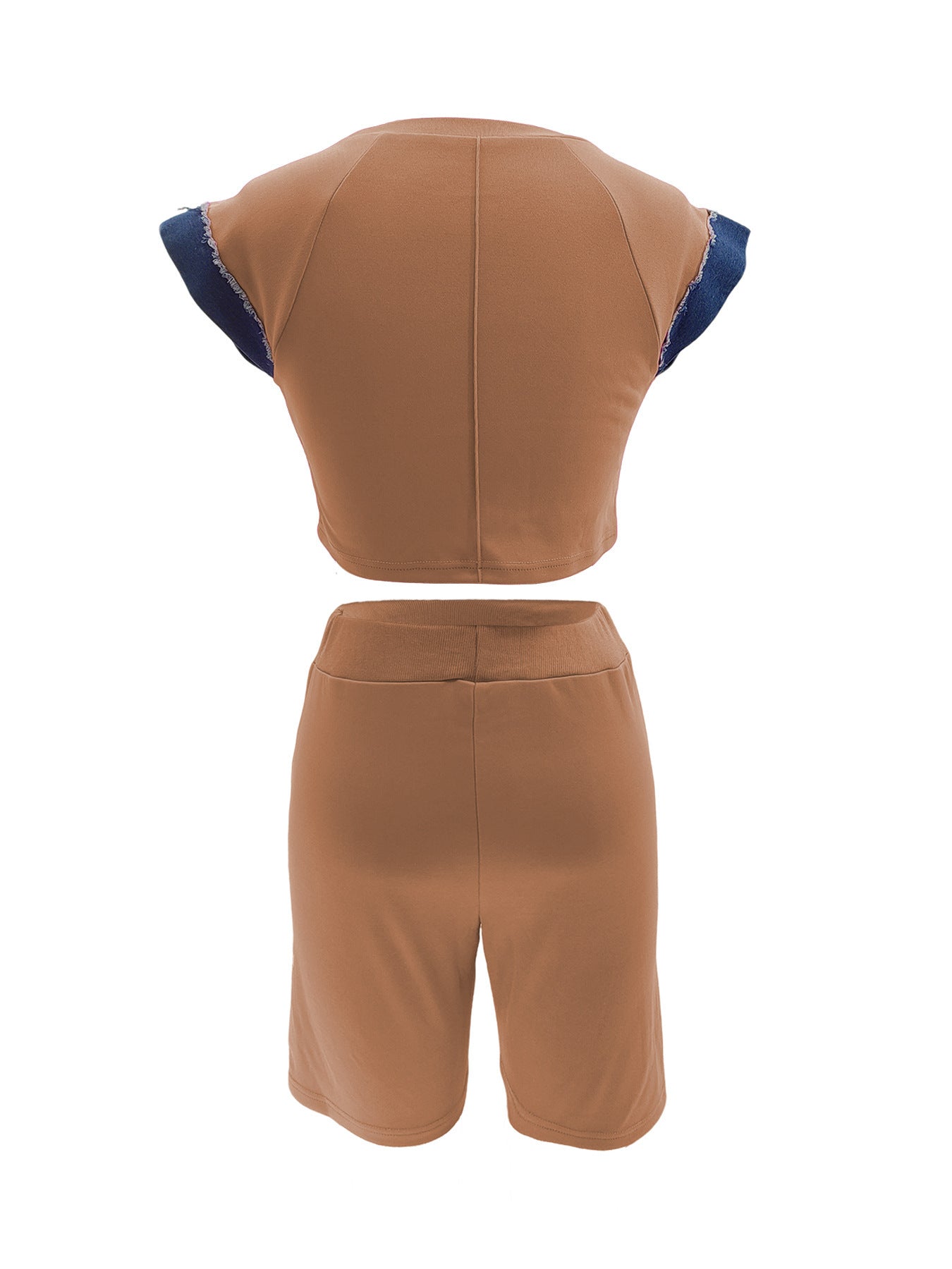 Women Casual Denim Patchwork Short-sleeved Top and Shorts Two-piece Set 30