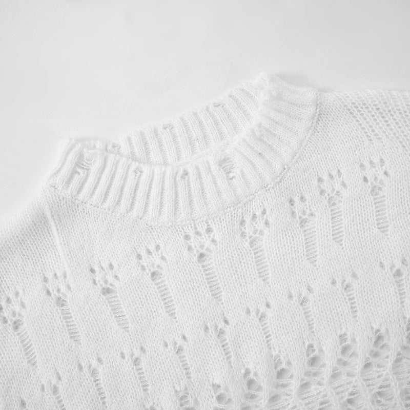 Women autumn and winter hollow Ripped knitting Top 14