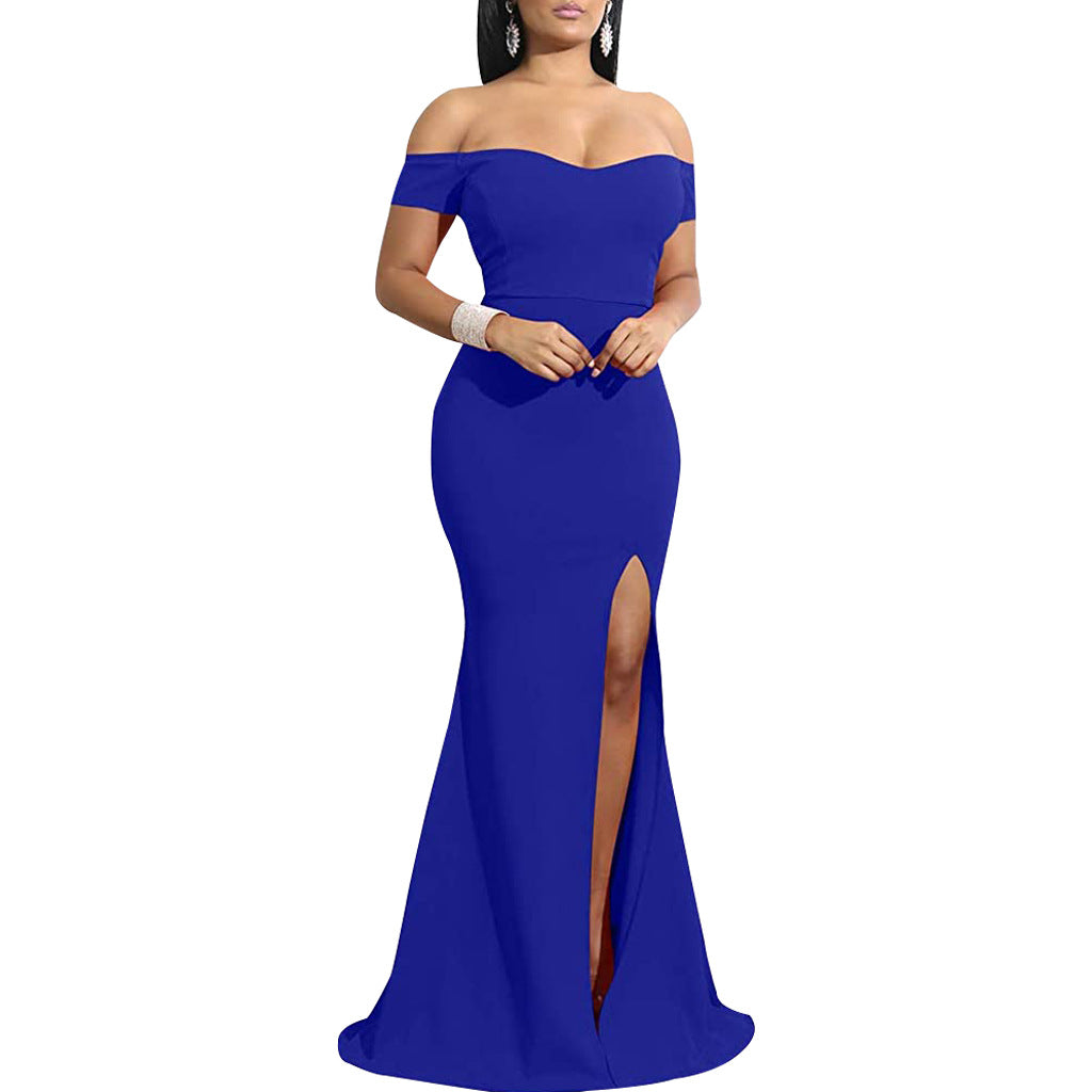 Sexy Fashion Solid Color Off Shoulder Split Dress 12