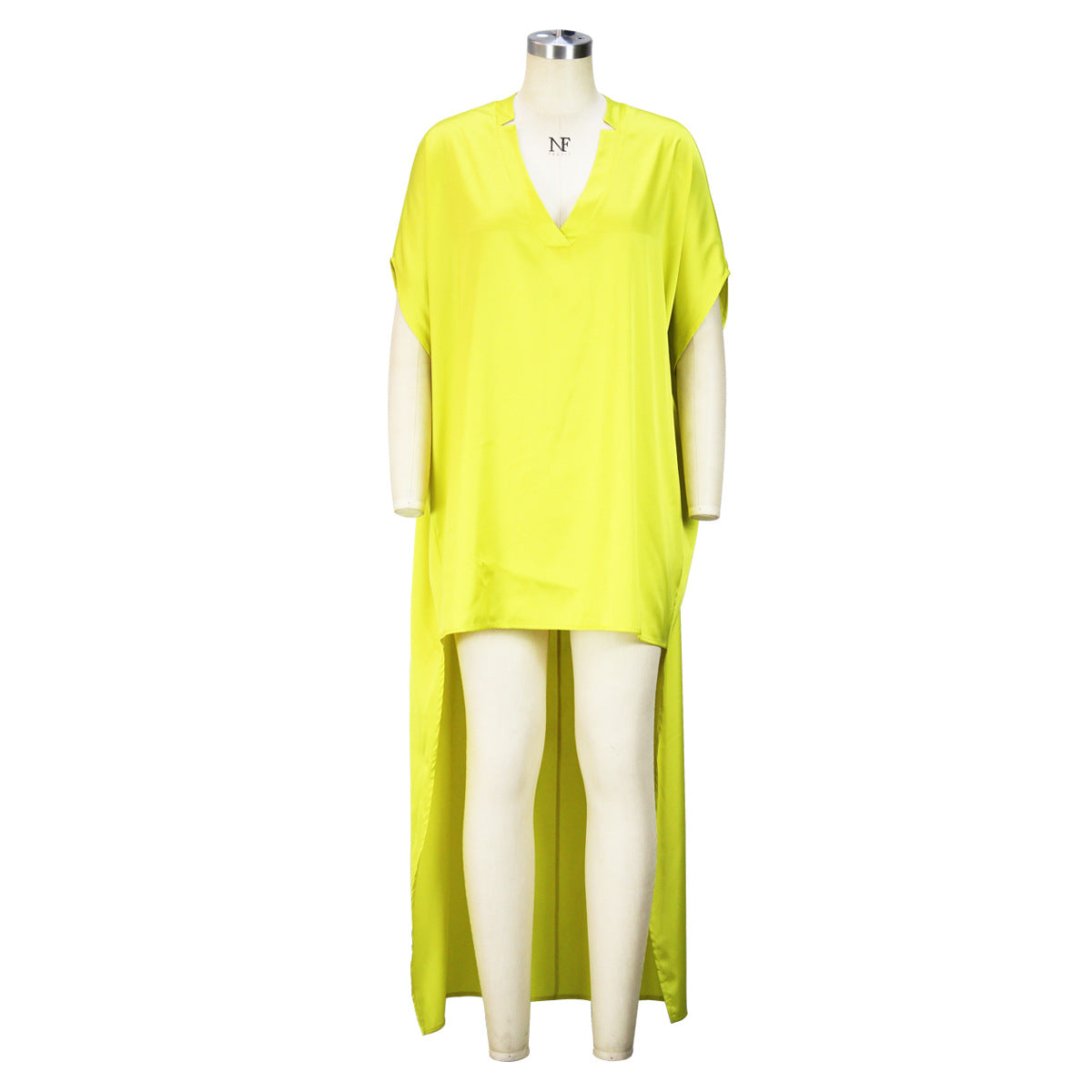 Women's Bat Sleeve V-Neck Fashion Irregular Loose Satin Dress 12