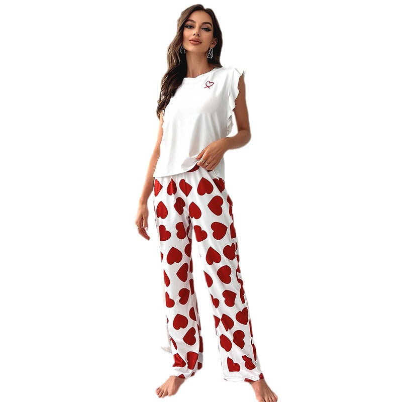 Women T-shirt And Printed Pants Casual Lounge Wear Set for Two 7