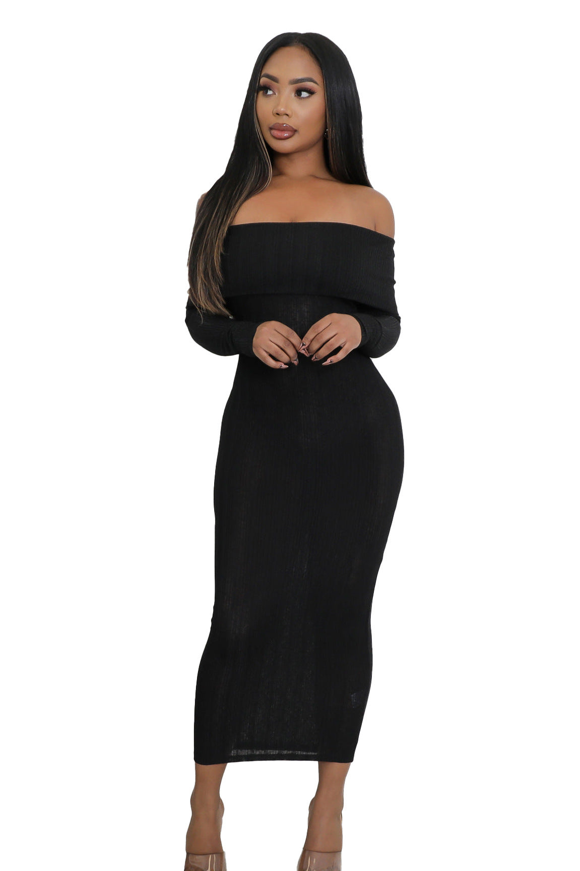 Women Off Shoulder Long Sleeve Elegant Formal Party Dress 3