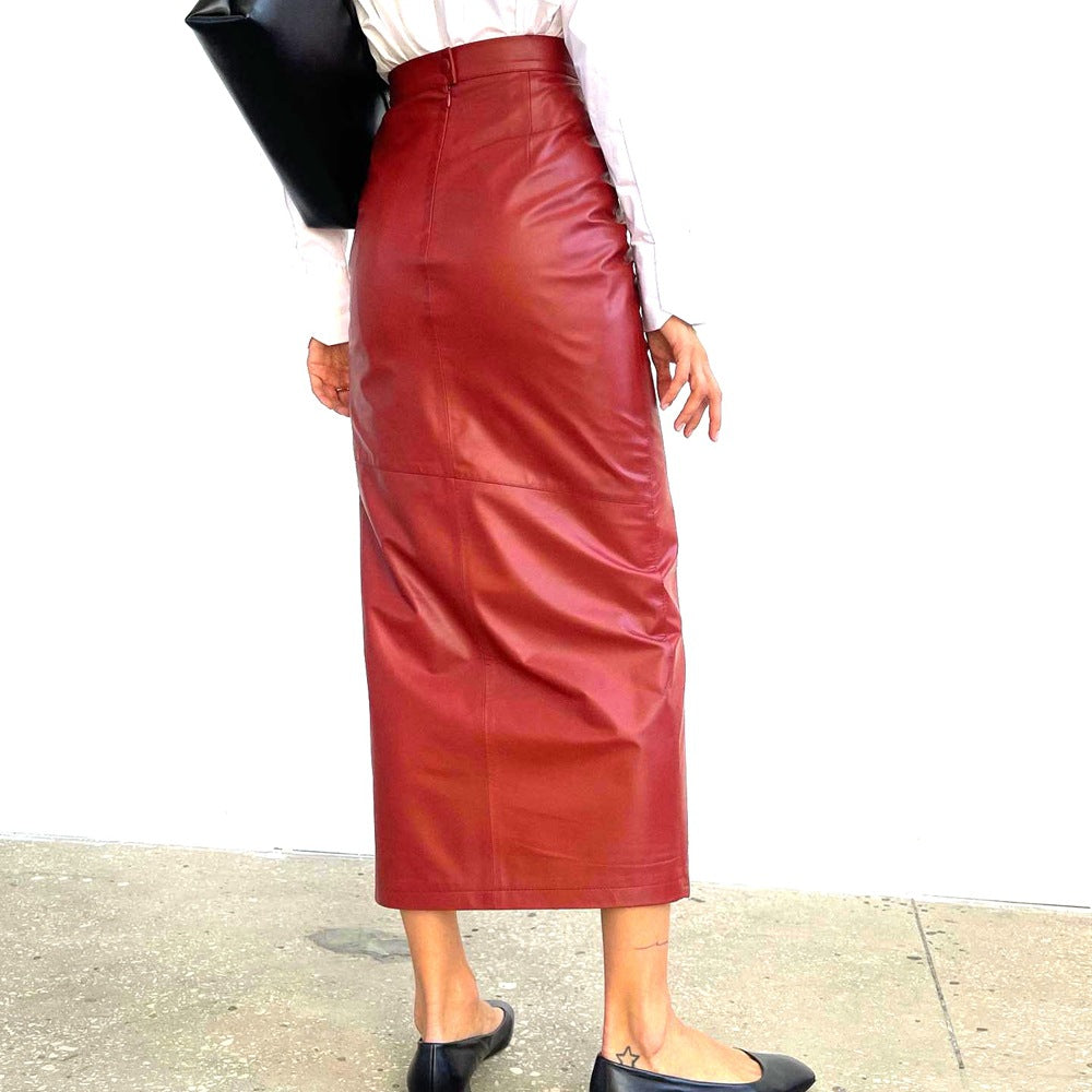 Women Fall Slit Irregular Pu-Leather Skirt 4