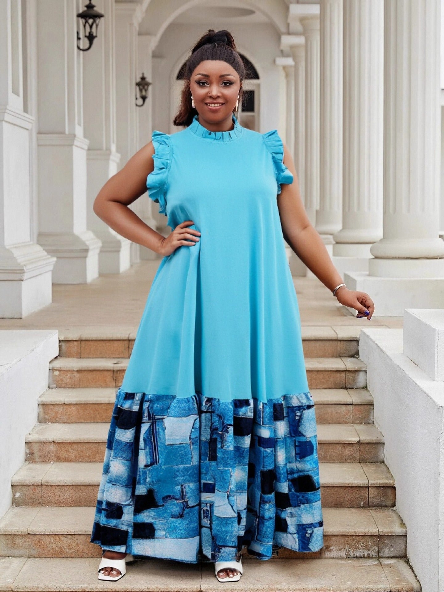 Plus Size Women summer ruffled Round Neck leopard print Patchwork dress 11