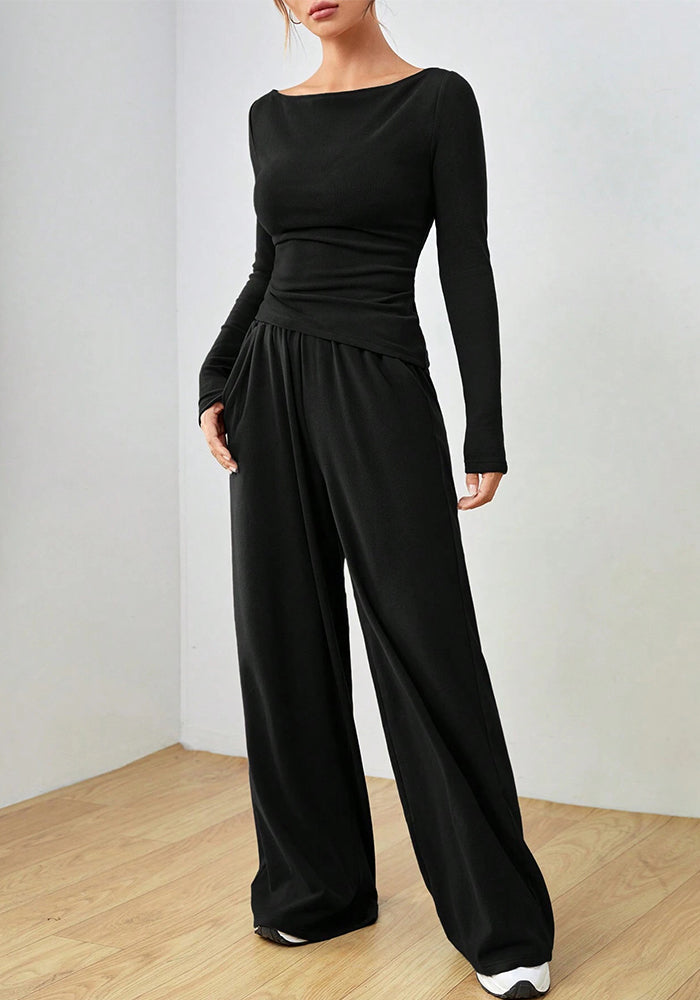 Women autumn and winter two-piece suit solid long sleeve casual wide-leg Pants two-piece suit