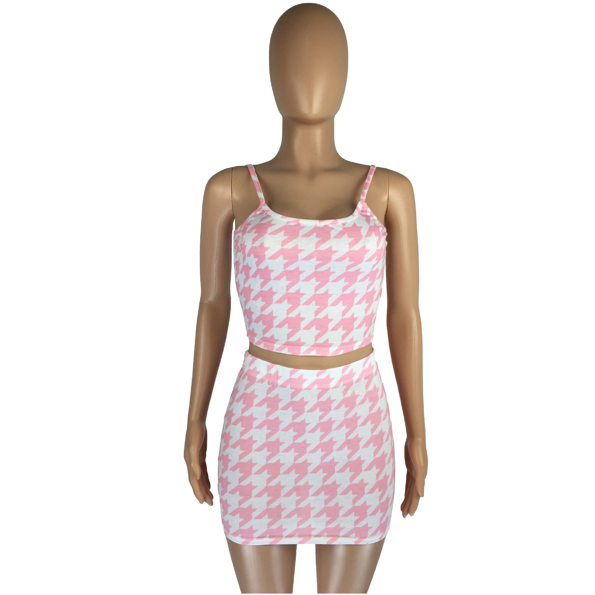 Ladies Houndstooth Tank Top Skirt Set Two-Piece Set 9