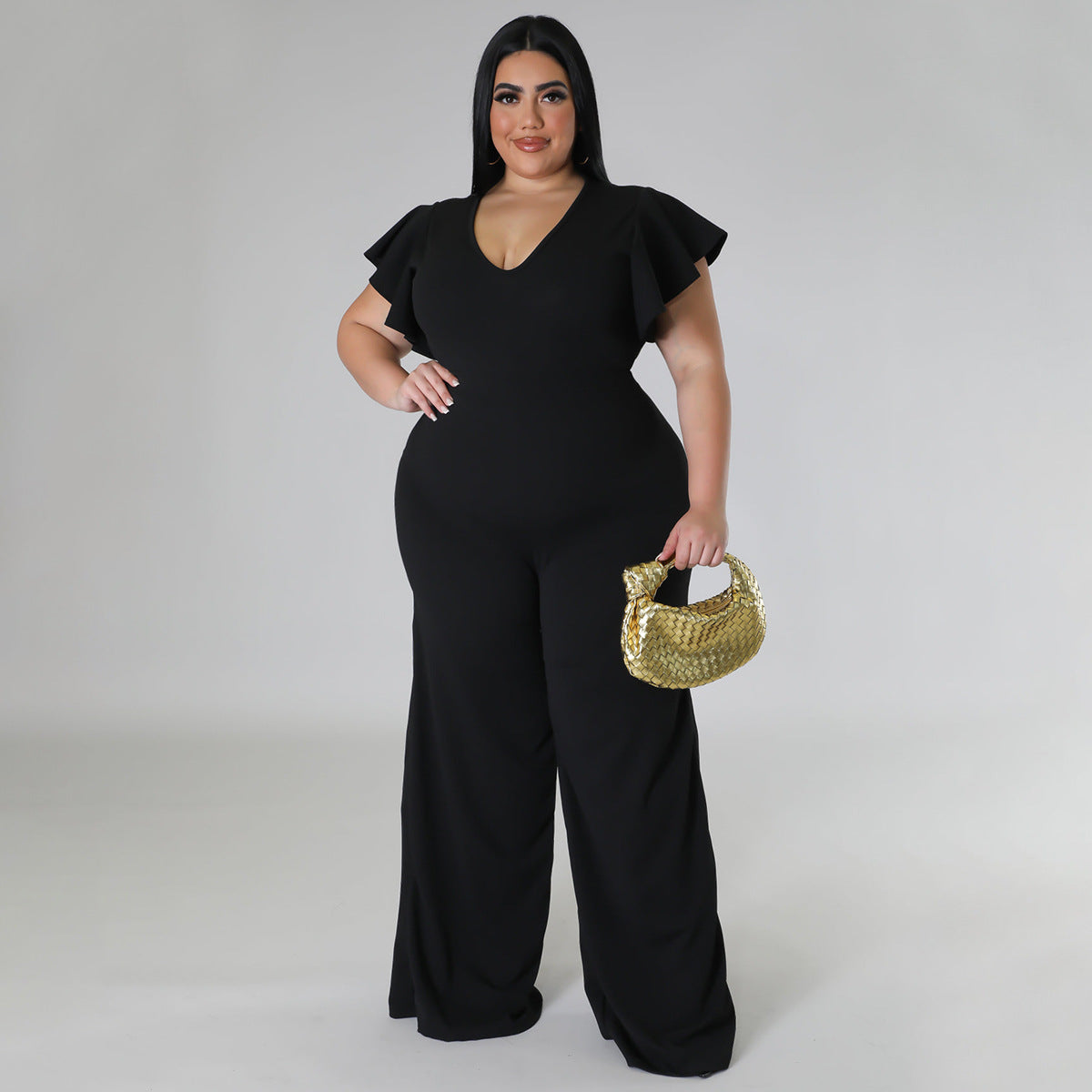 Plus Size Women's Multicolor Ruffle Pants Wide Leg Pants 3