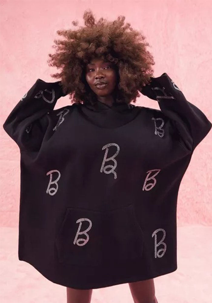 Women Hooded Long Sleeve Fleece Loose Casual Beaded Dress