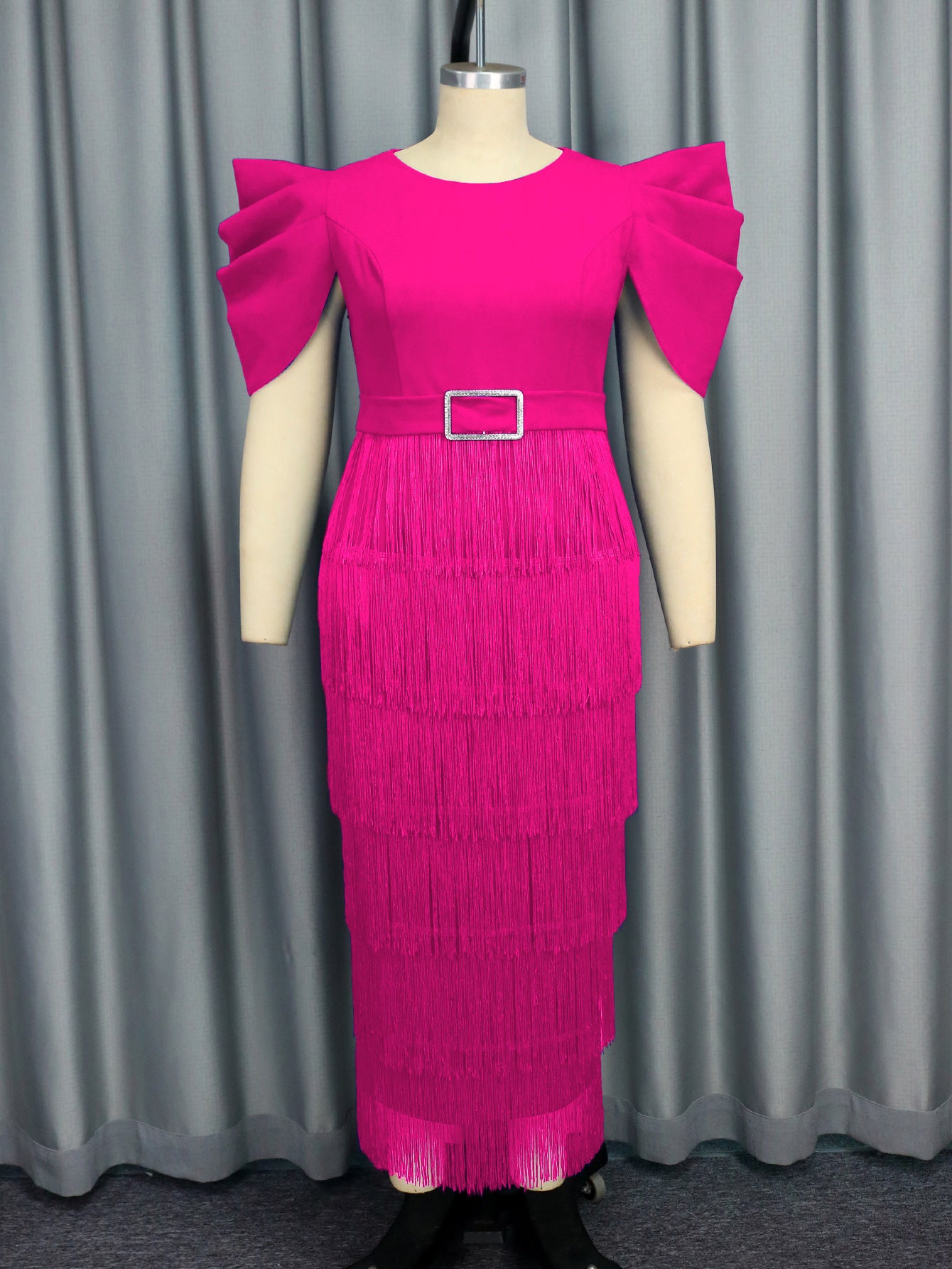 Women flowing wide shoulder tassel skirt party formal party dress 11