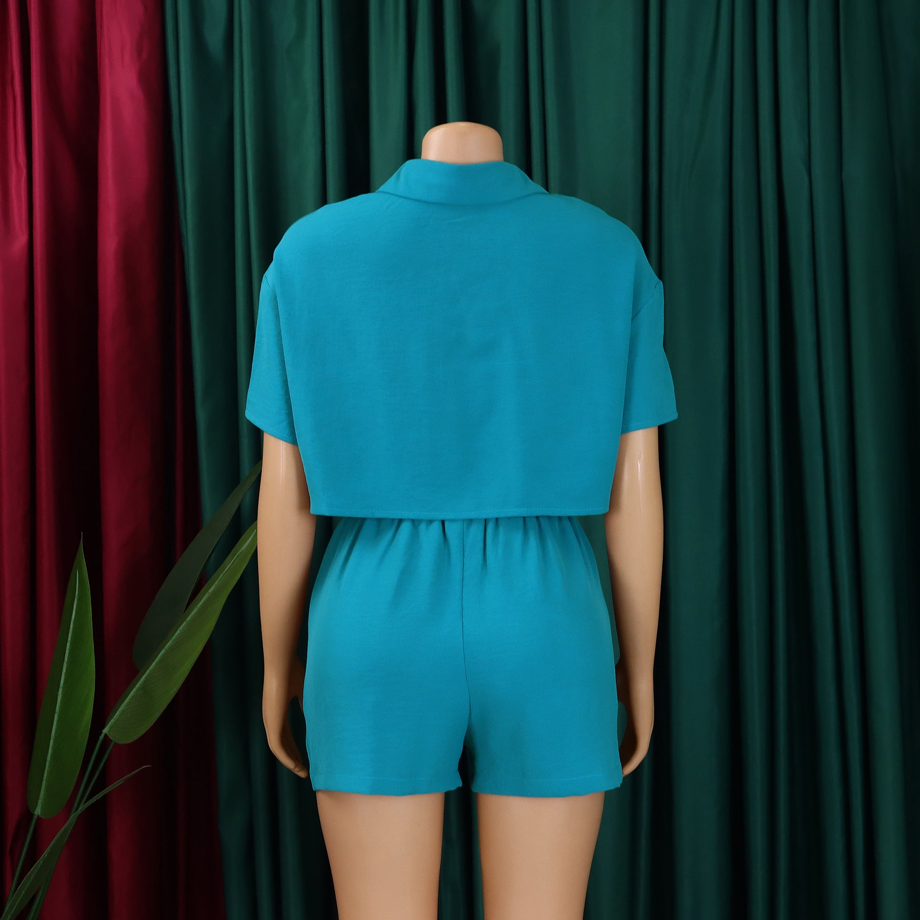 Women's Summer Casual Turndown Collar Short Sleeve Shirt Shorts Fashionable African Two Piece Set 17