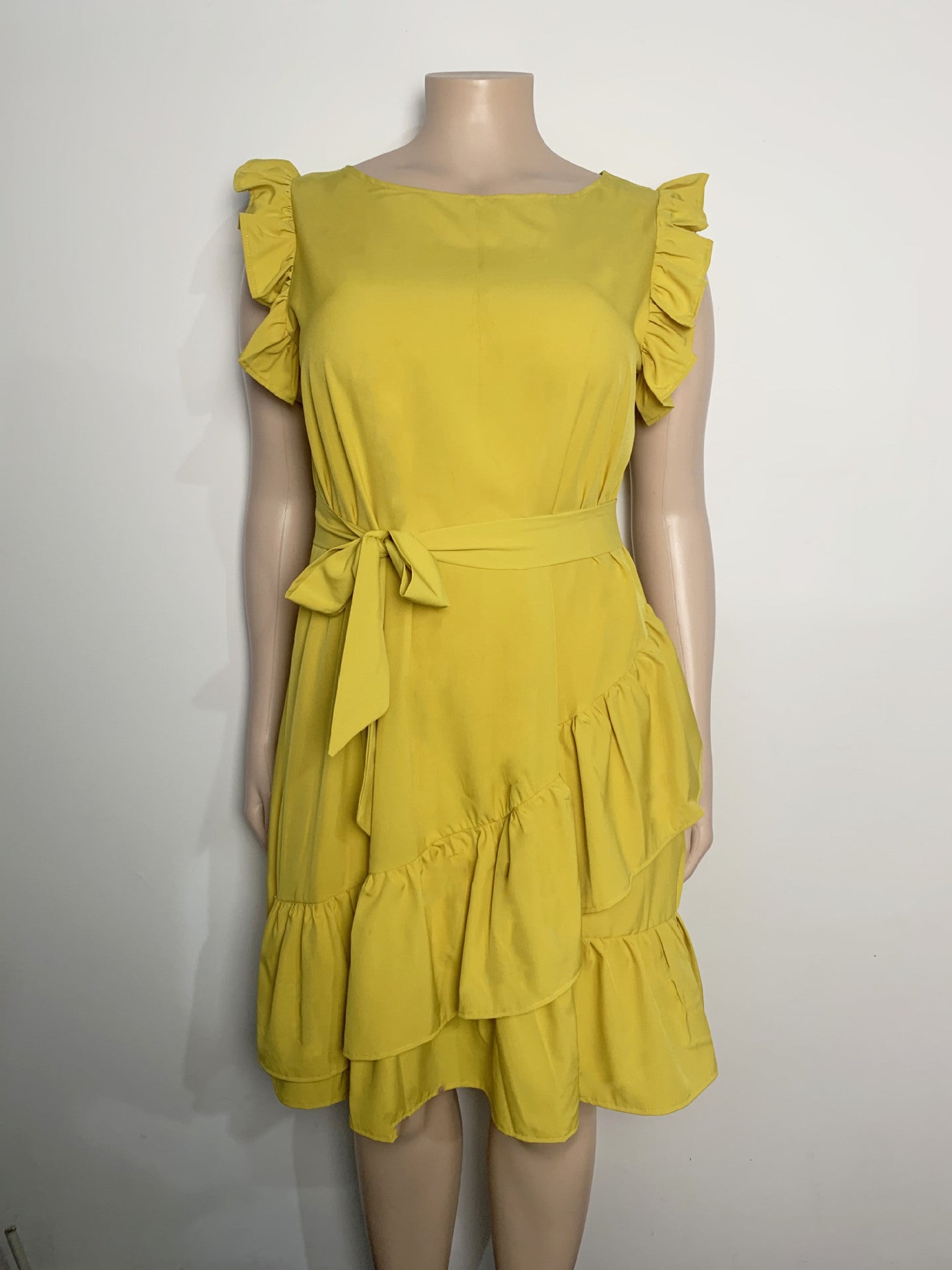 Plus Size Women Solid Pleated Casual Dress 3