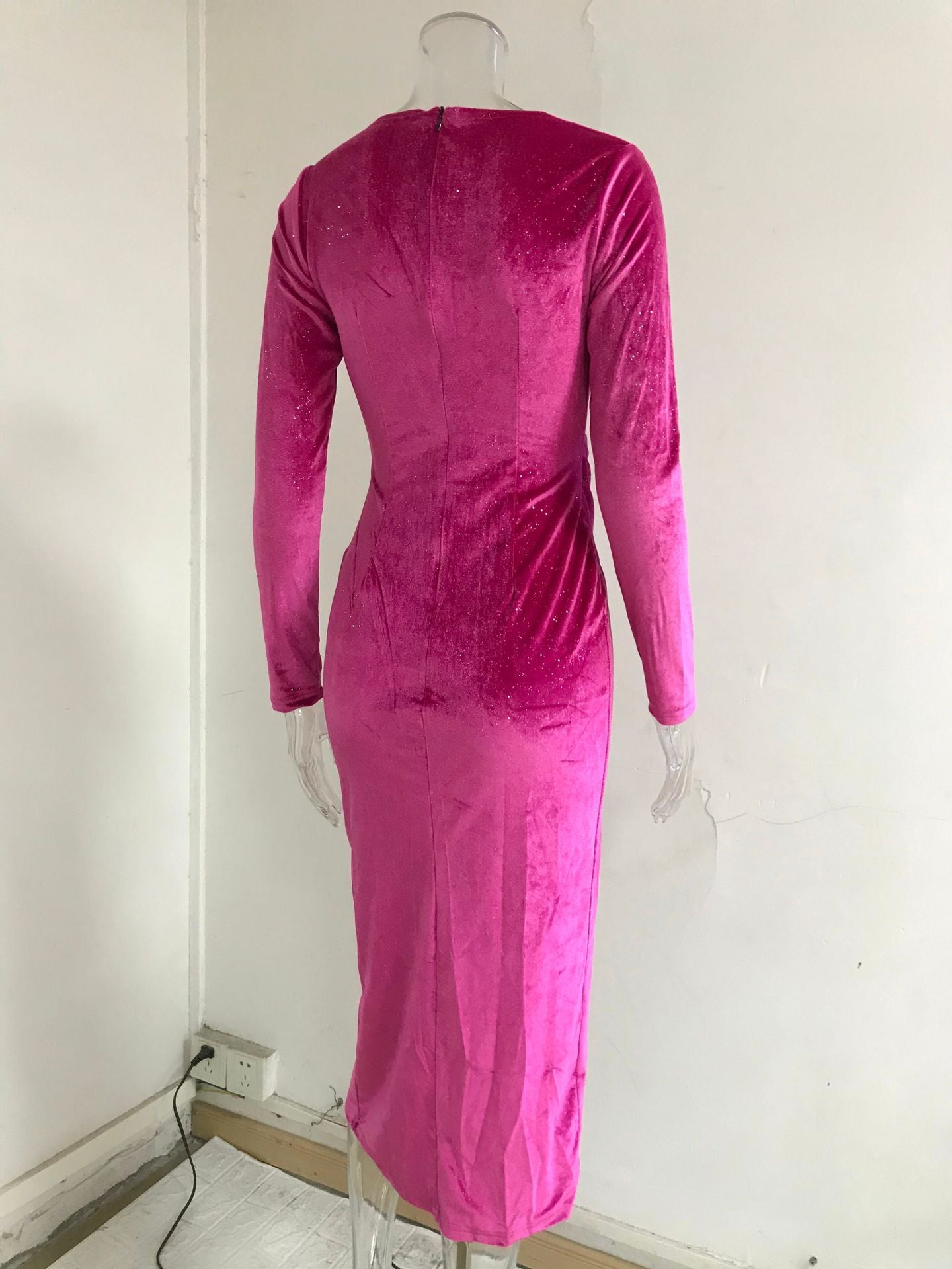 Women Sexy Leg-Exposing Long Sleeve Velvet Dress 22