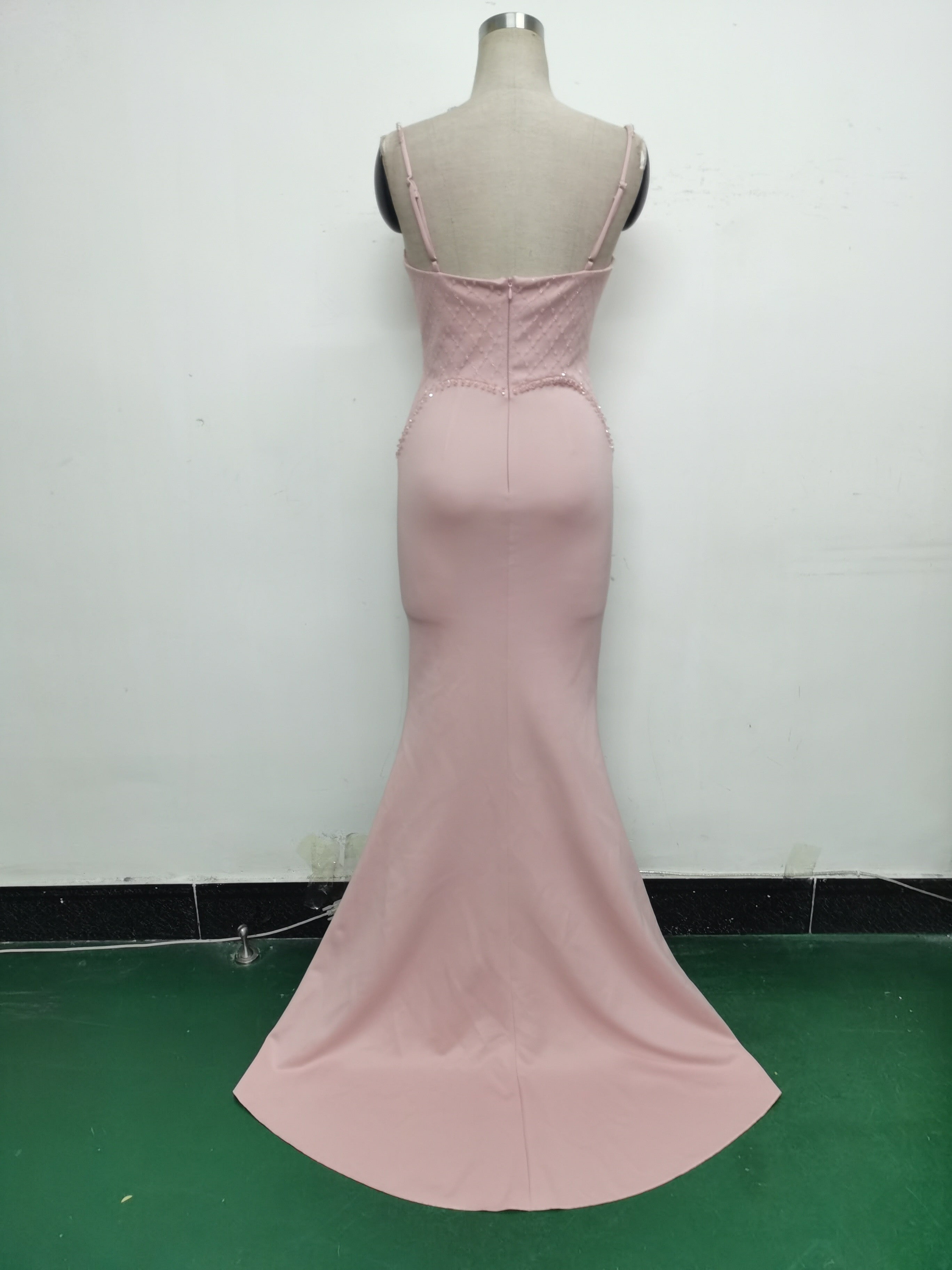 Women Strappy Heart-Shaped Lace Grid Embroidery Beaded Fishbone Formal Party Evening Dress 30