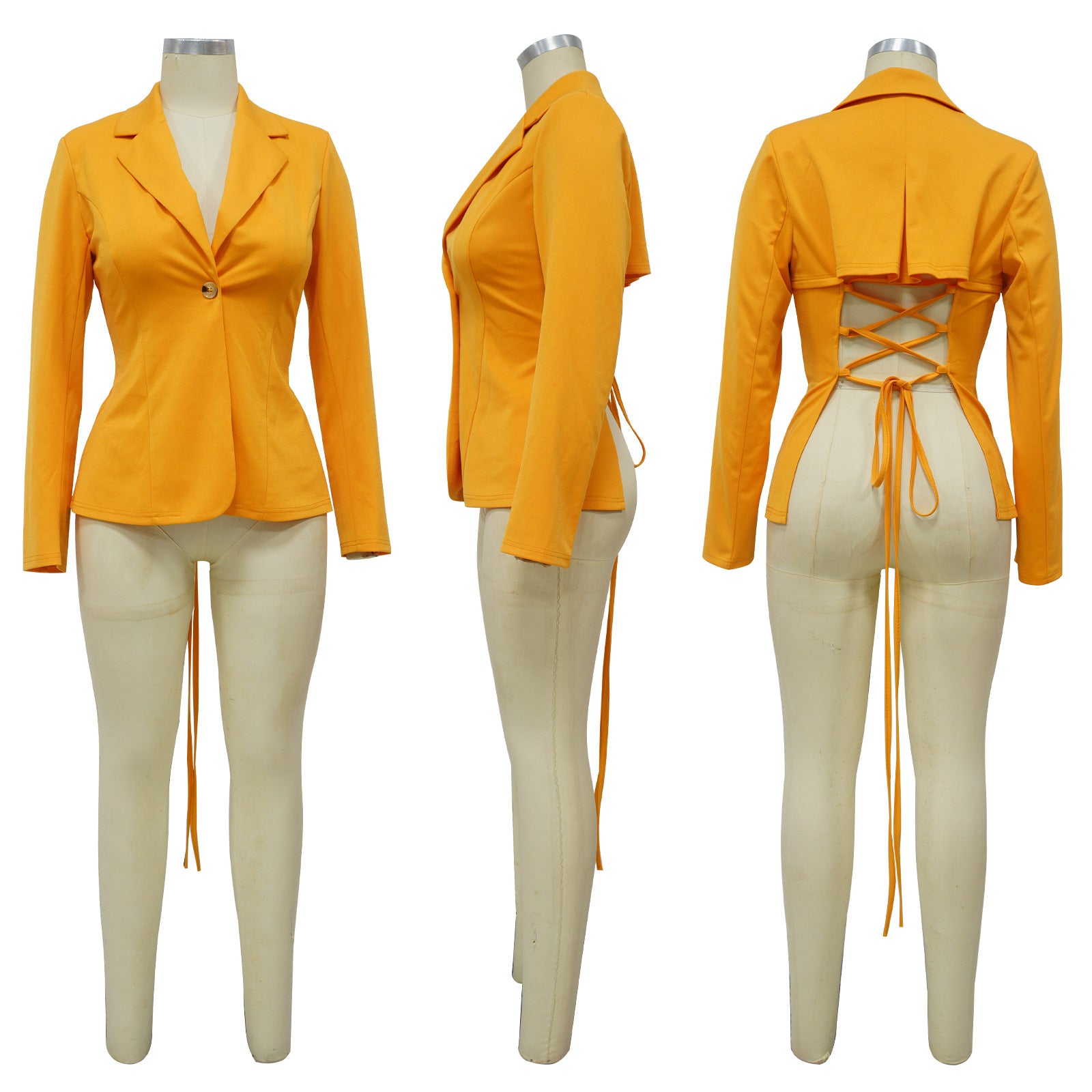 Fashion Women's Sexy V Neck Blazer Solid Color Long Sleeve Coat 24