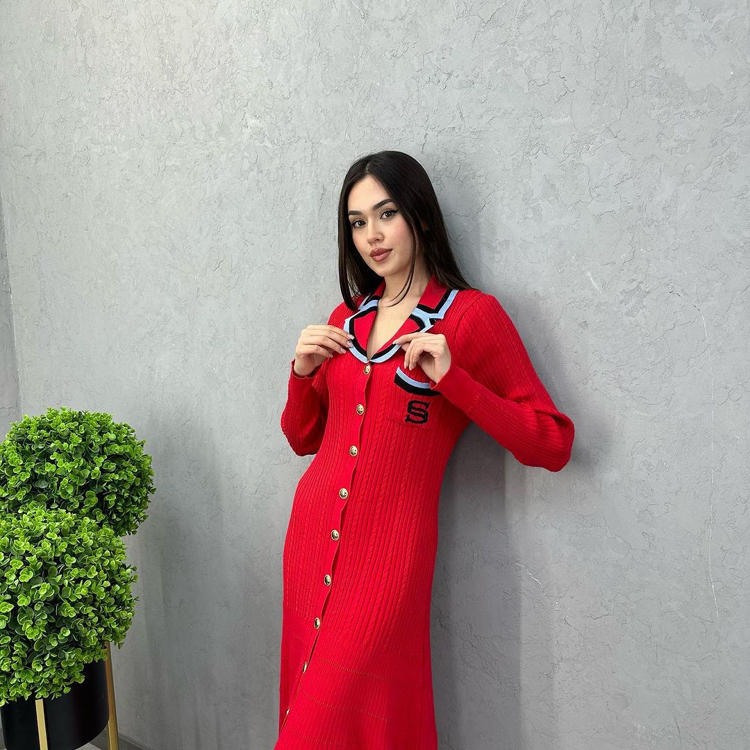 Female Long Sleeve Turndown Collar Slim Fit Chic Long Dress 18