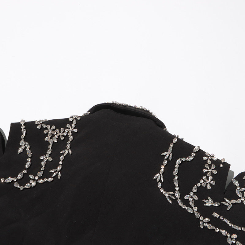 Women rhinestone beaded Open Waist long sleeve Blazer 15