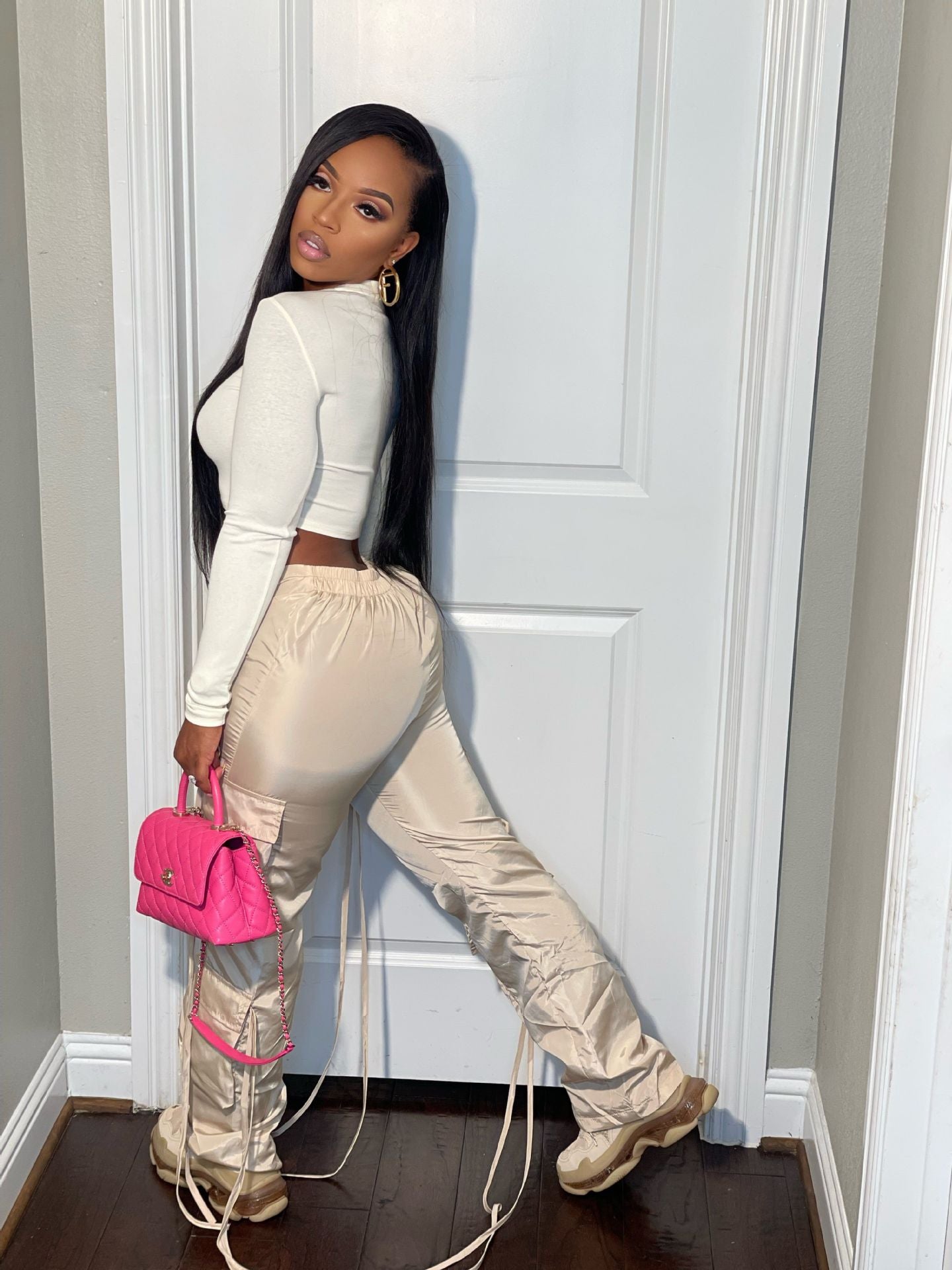 Women's Sexy Bright Lace-Up Multi Pocket Streetwear Casual Pants 6