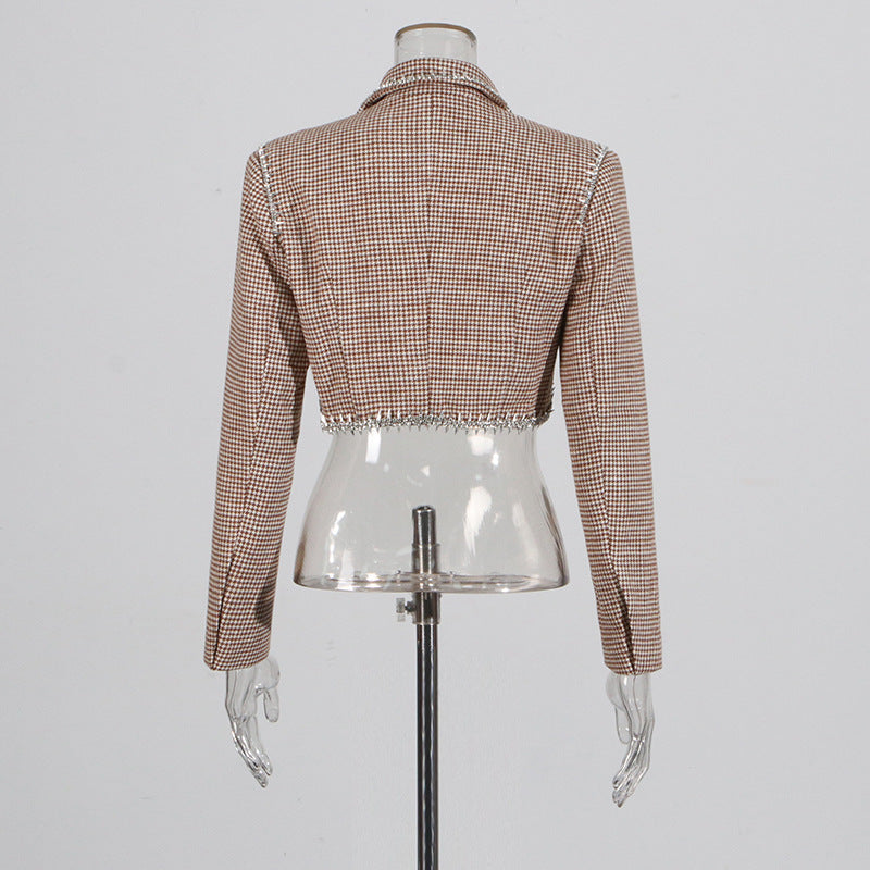 Women Diamond Blazer Bodycon Skirt Two-piece Set 7