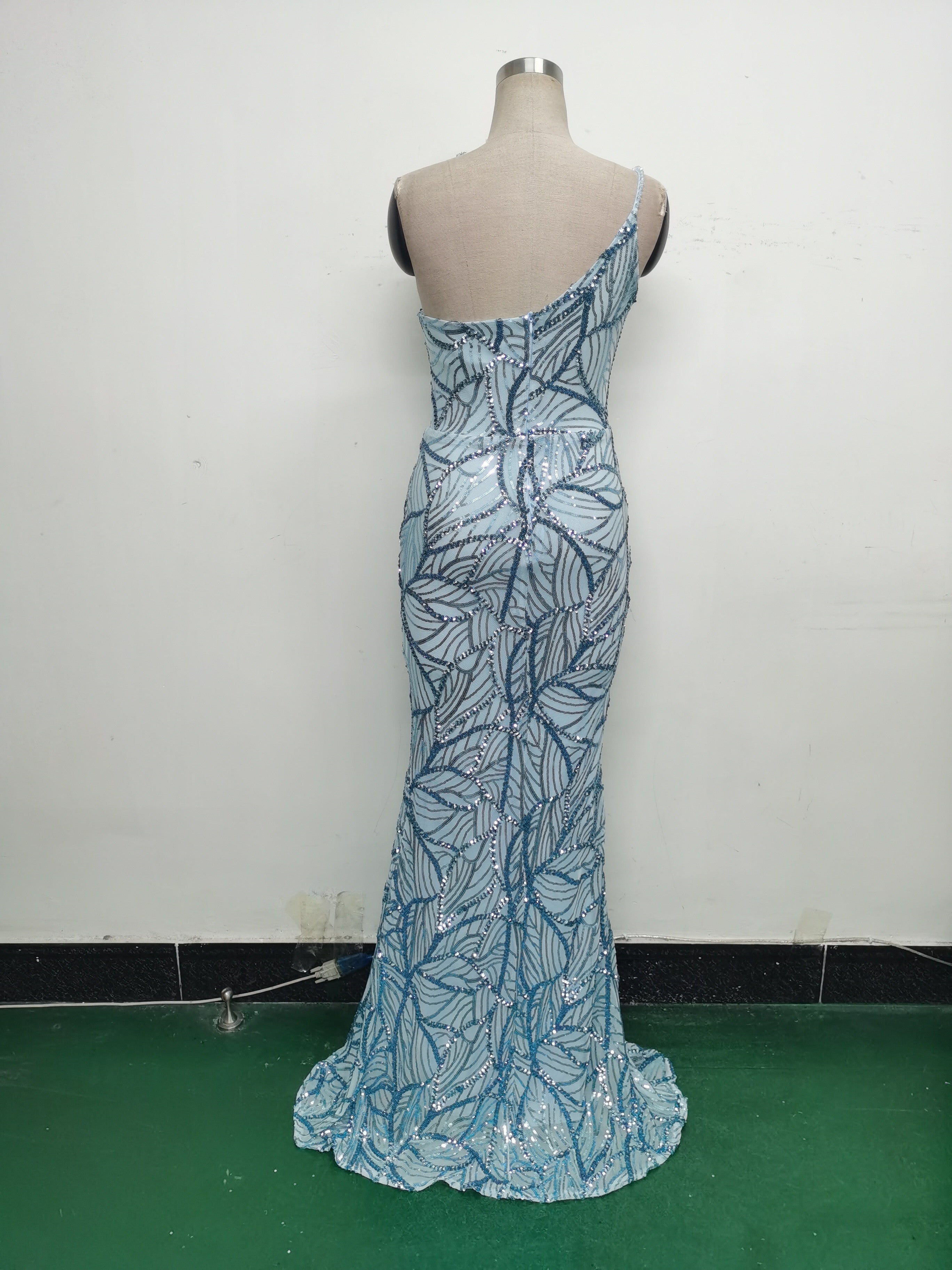 Women One Shoulder Beaded Geometric Sequin Formal Party Prom Wedding Evening Dress 40