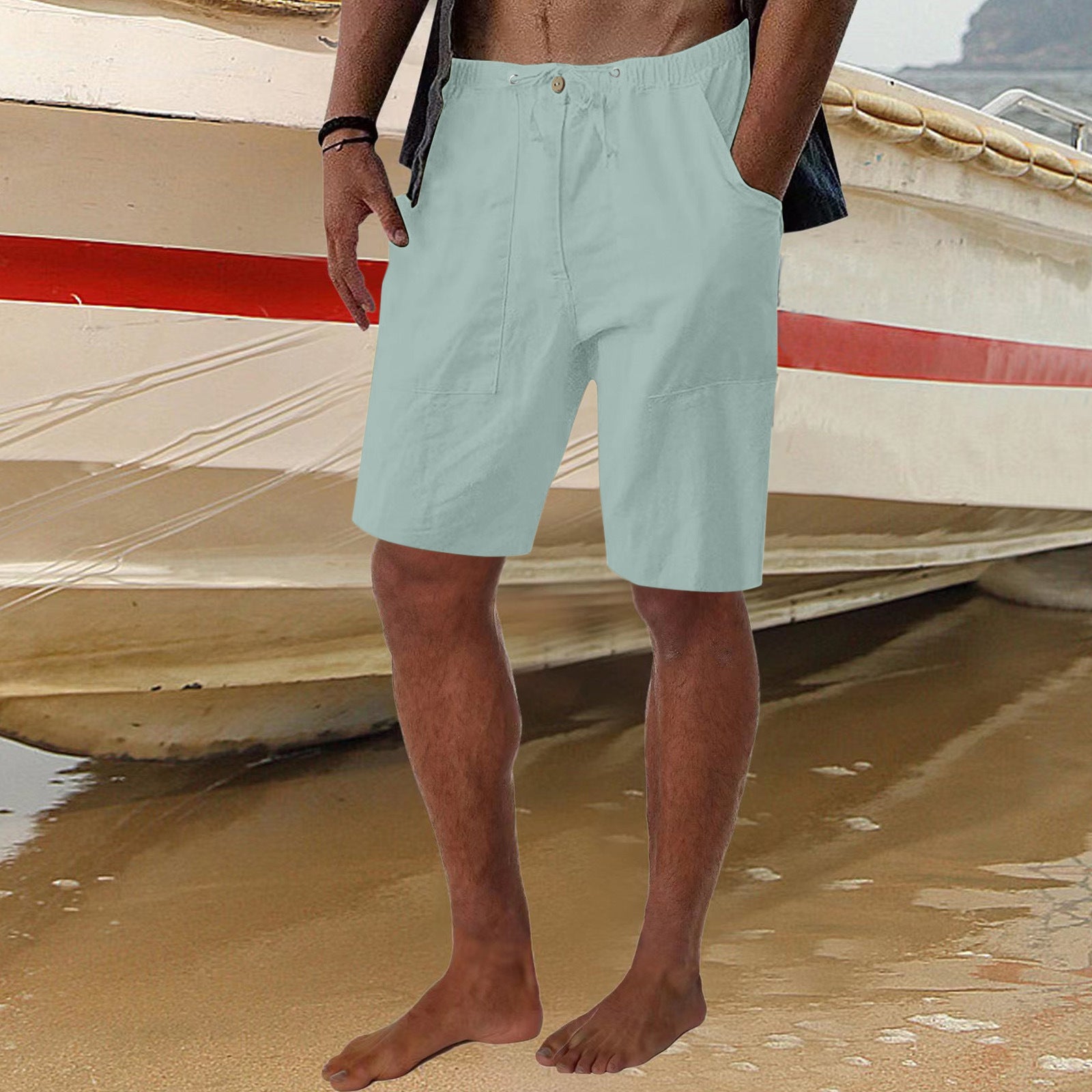 Men's Beach Casual Summer Stretch Drawstring Loose Pocket Shorts 23