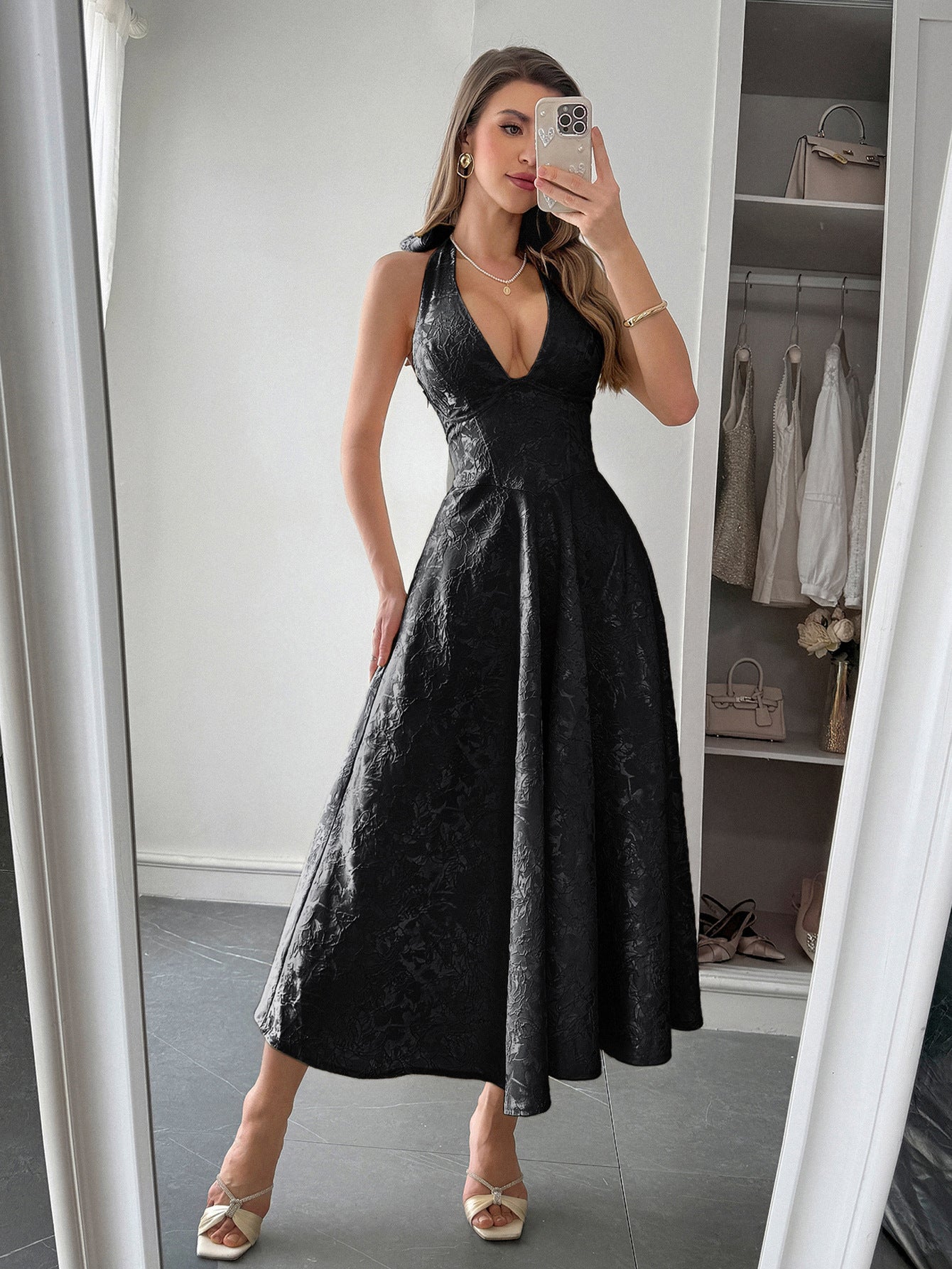 Spring/Summer Women's Holidays Halter-Neck Slim Waist Long Dress