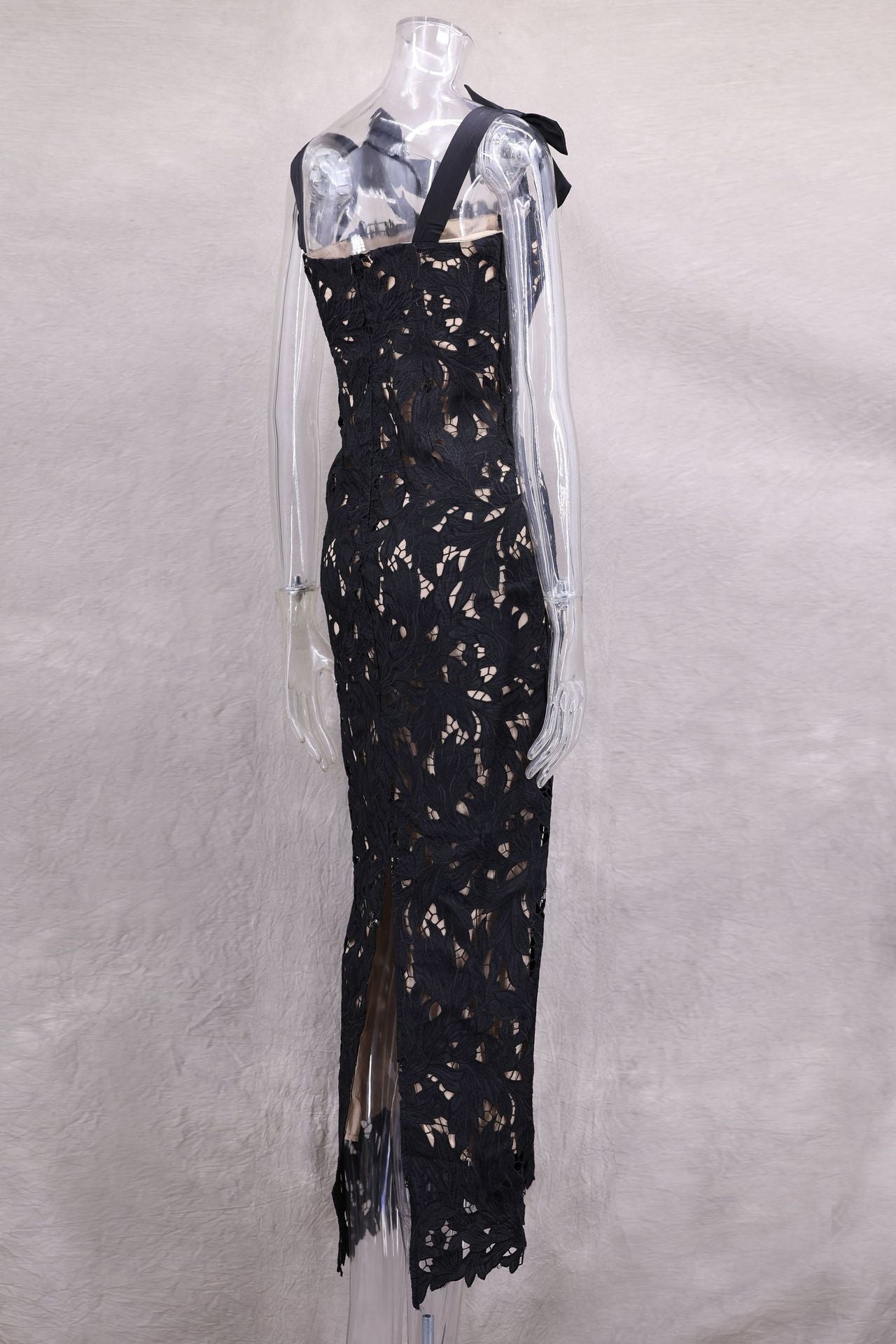 Women Spring and Summer Bow Embroidered Hollow Bodycon Dress 11