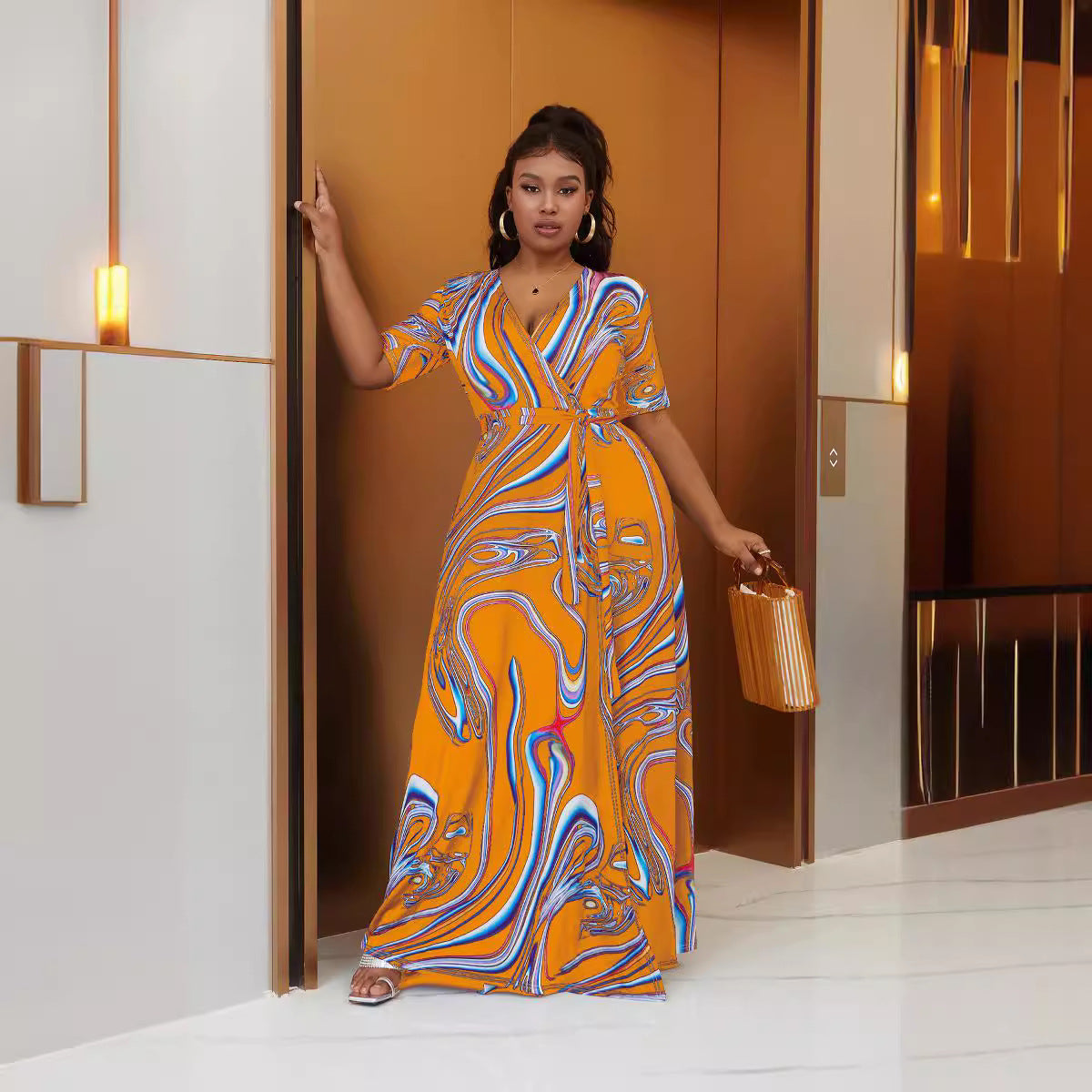 Plus Size Women Bohemian Tie Dye Casual Slit Beach Short Sleeve Dress 10