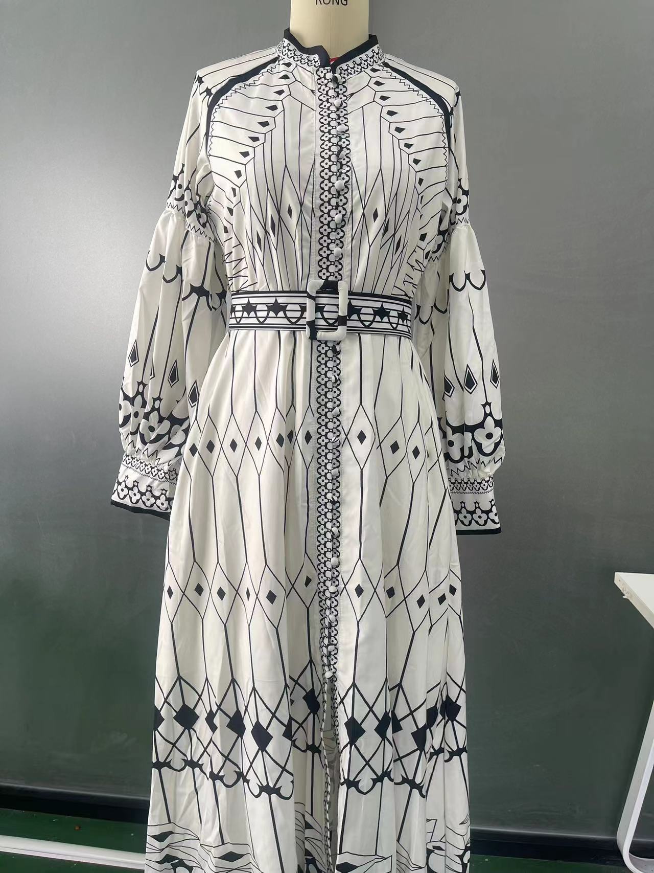 Spring Women's Elegant Long Sleeve Printed Long Dress 7
