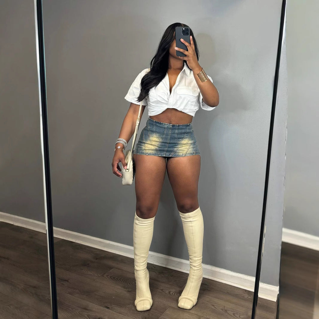 Women Summer Sexy Zipper Washed Skirt 6