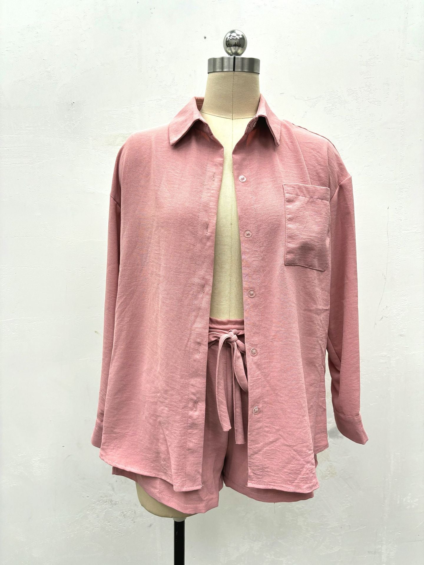 Women Casual Tie-Drawstring Summer Shirt and Shorts Two-Piece Set 16