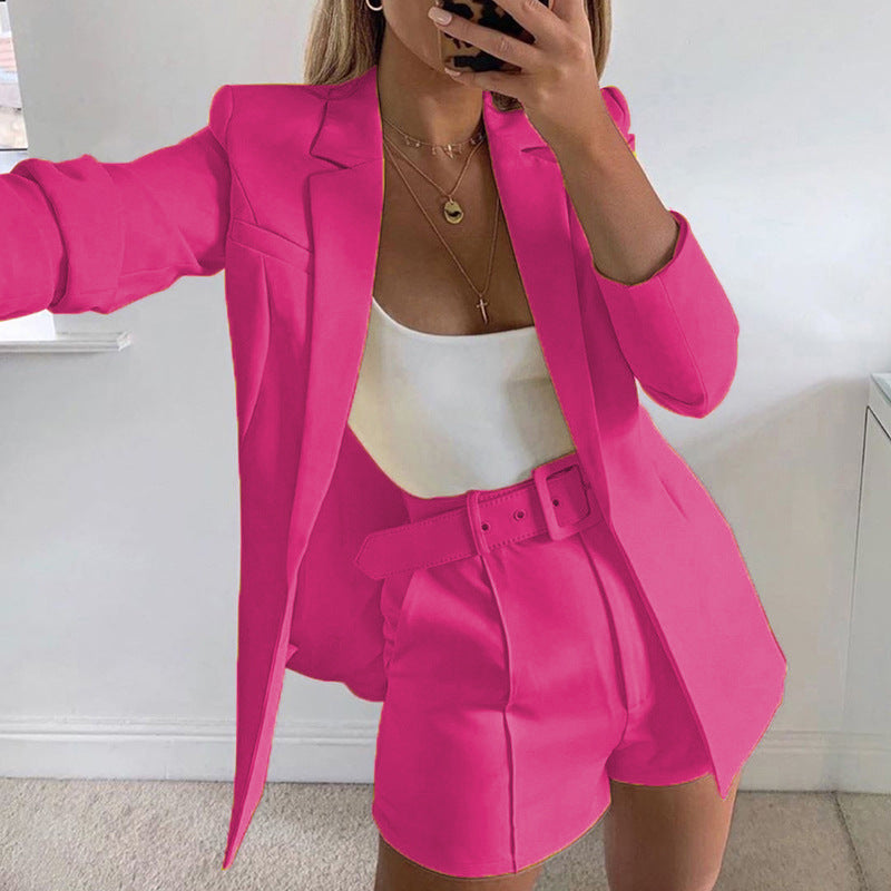 Women fashion Blazer+Shorts with belt Two-piece 31