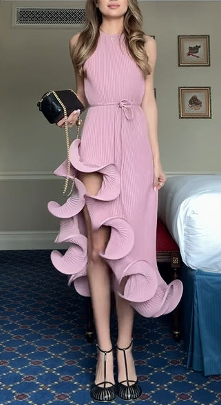 Women irregular ruffle summer sexy sleeveless lace-up dress 3