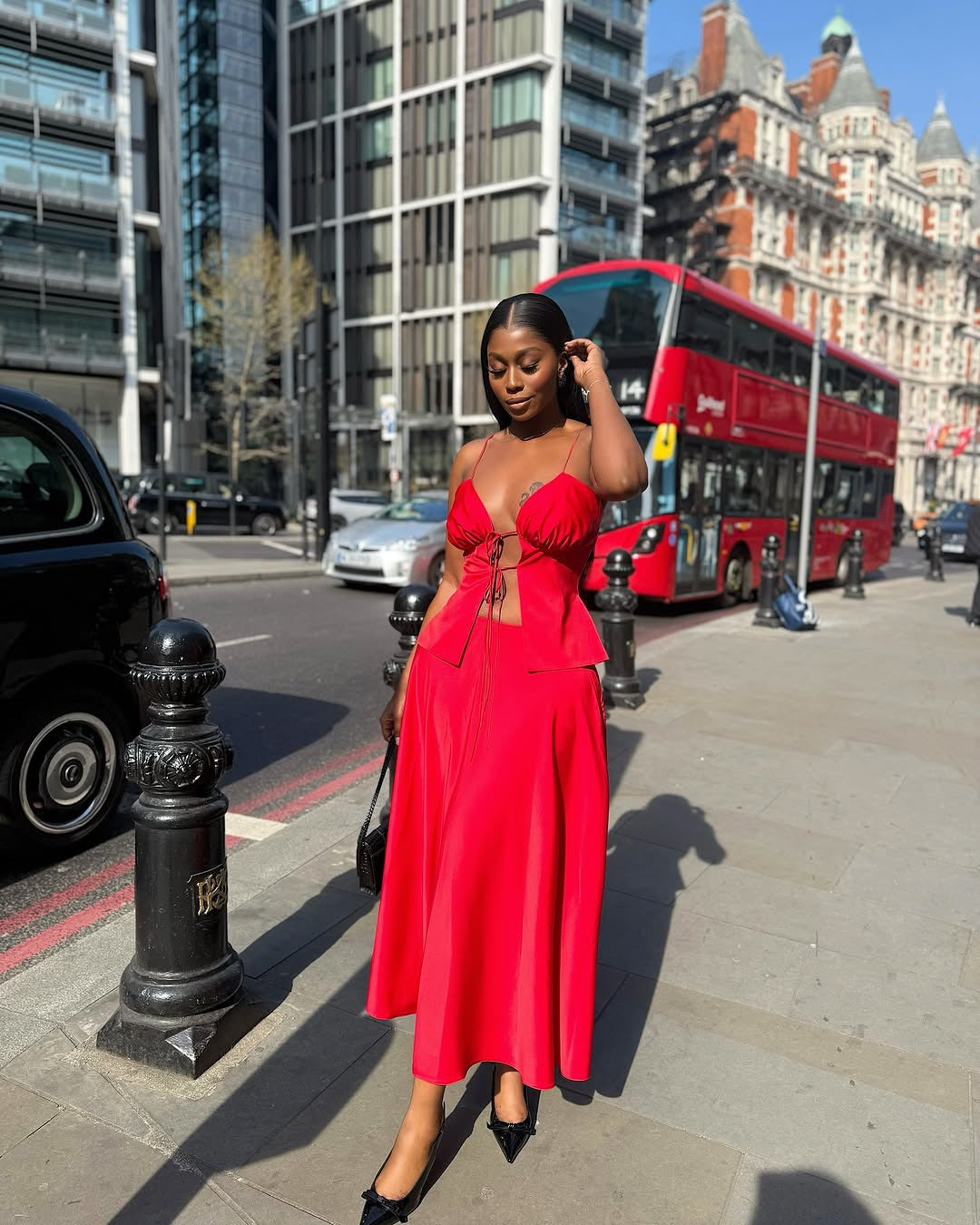 Women's Summer Sexy Lace-Up Straps Top & High-Waist Skirt Two Piece Set 3