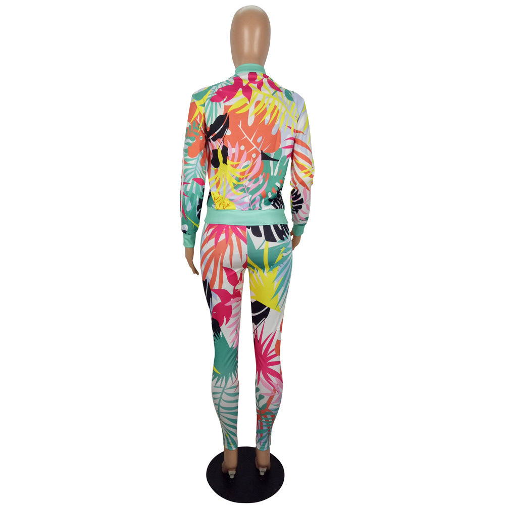 Women Floral Print Top and Pant Sports Two-piece Set 6