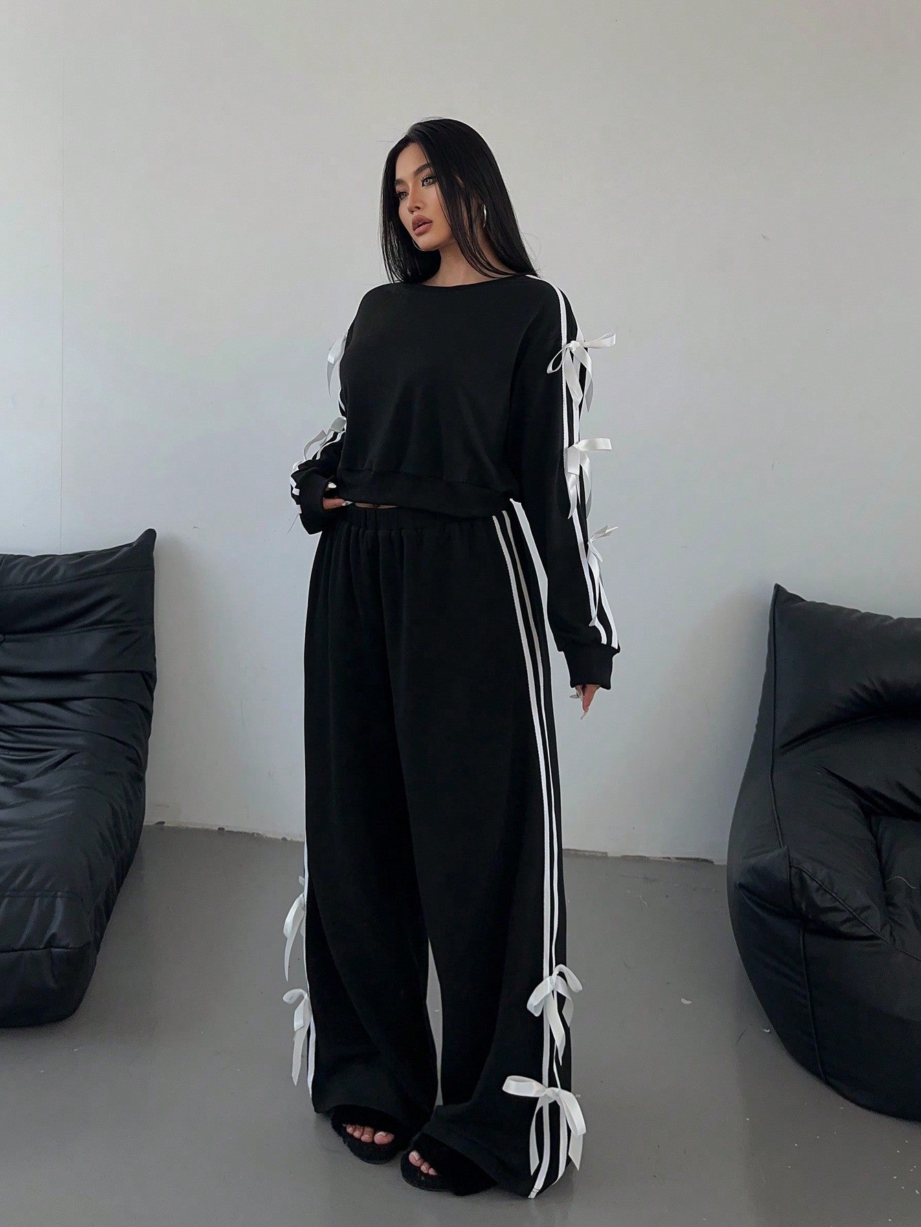 Autumn Women's Casual Long-Sleeved Tops Loose Trousers Two Pieces Set 3