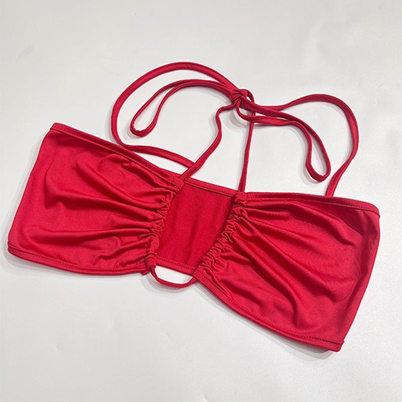 Women Sexy Tie-Wrap Chest Solid Top And Slit Skirt Two-piece Set 11