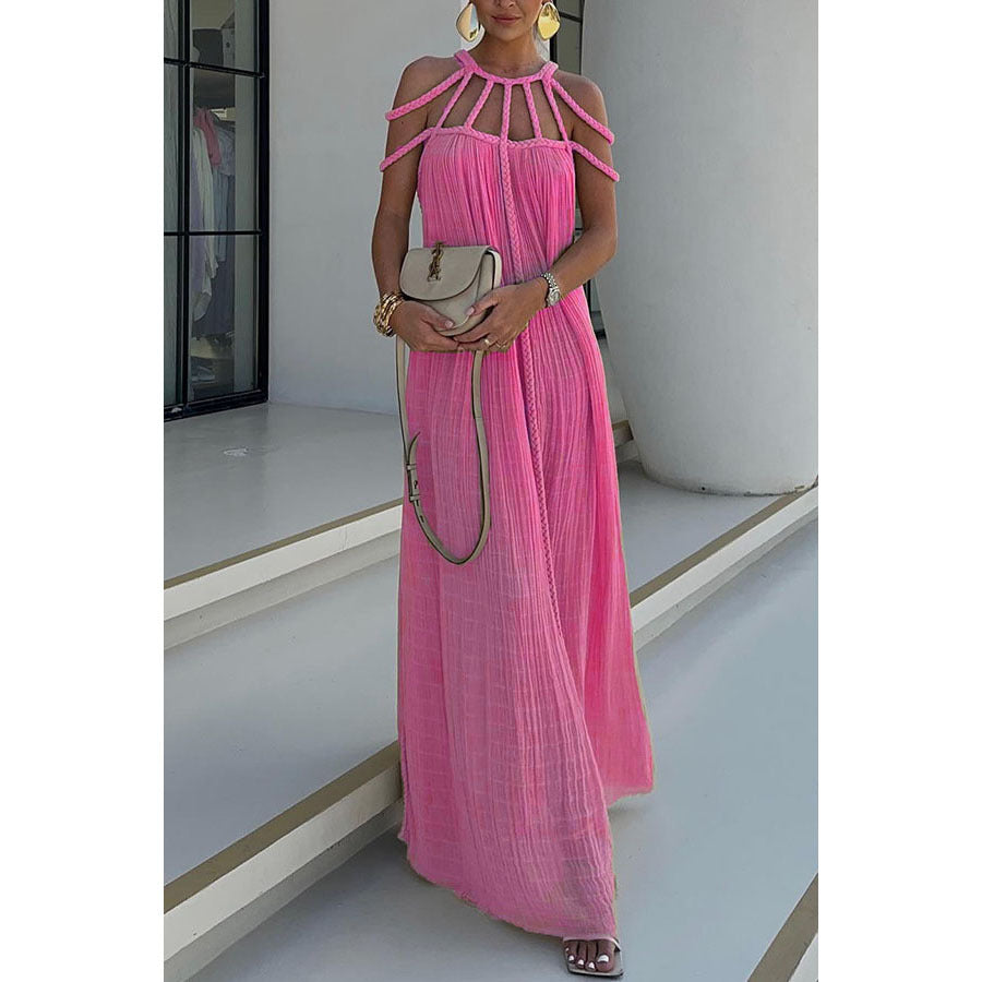 Women Spring Summer Casual Drawstring Holidays Loose Dress 4