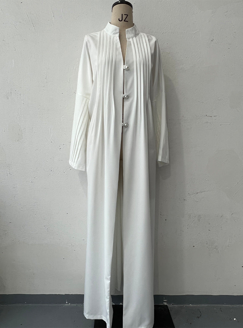Chic Fashion Pleated Loose Long Shirt Coat 12
