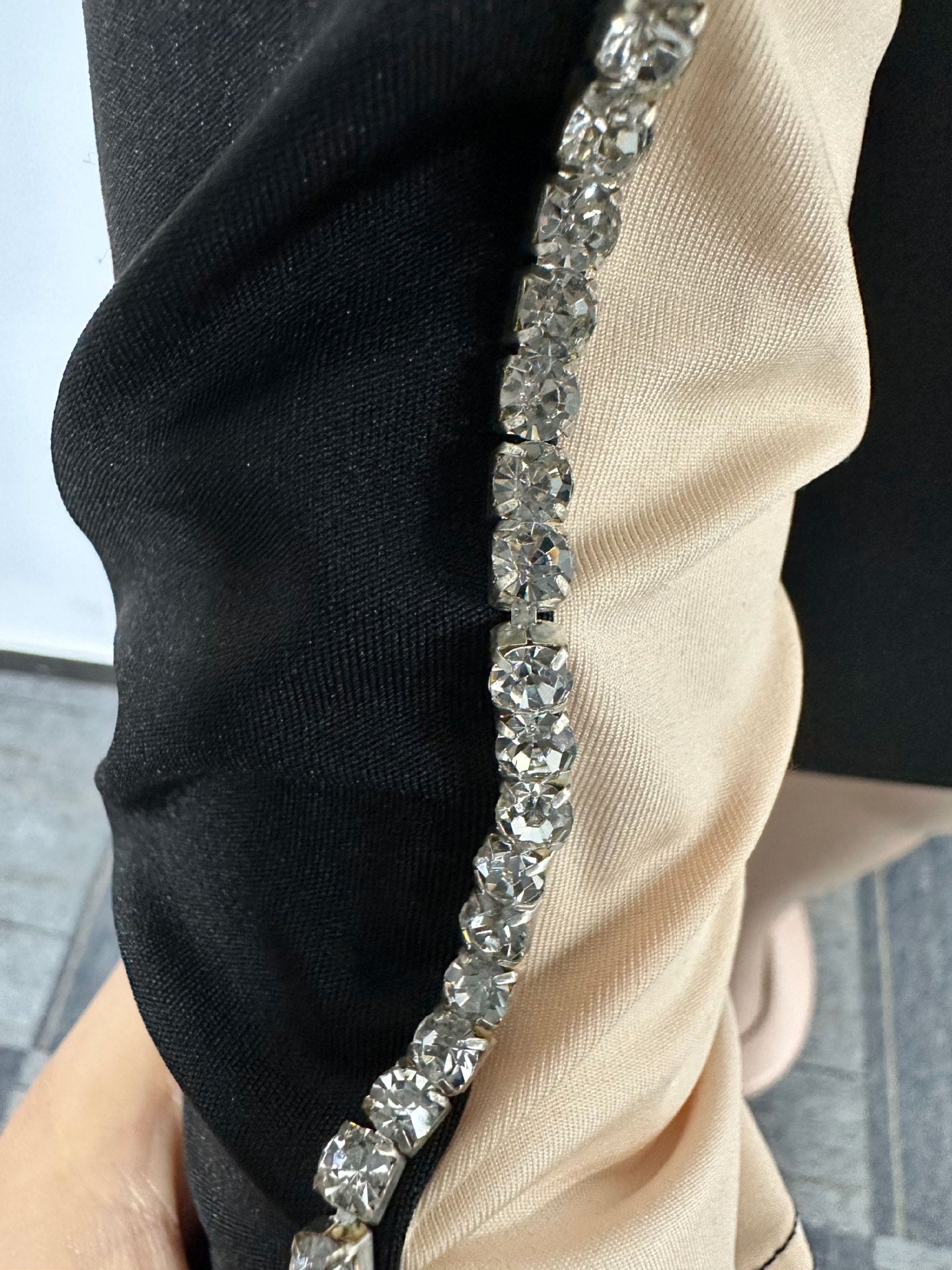 Sexy Rhinstone Patchwork Contrast Slim Waist Long Sleeve Bodycon Dress 14